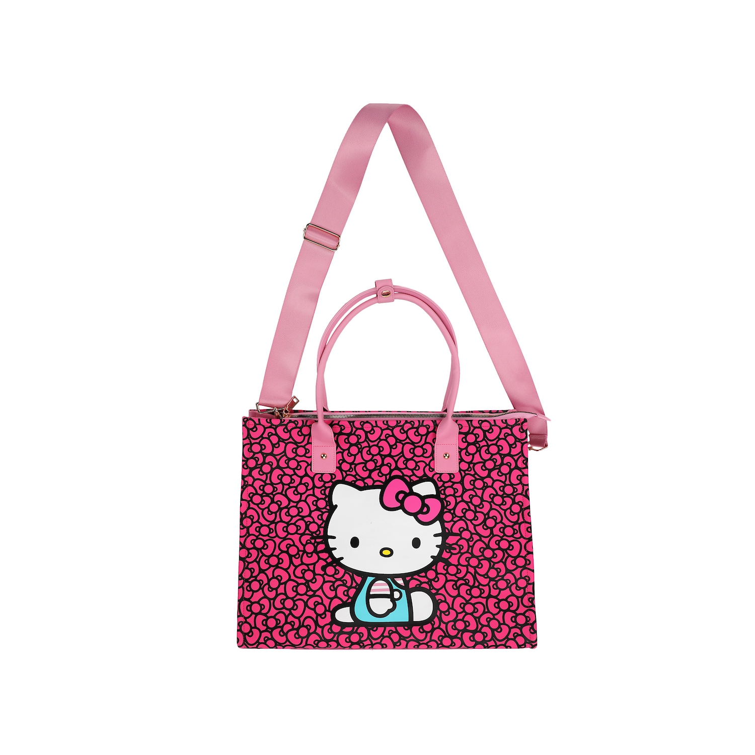 Ensemble de fourre-tout de voyage avec motif de boucle Hello Kitty avec sac à bandoulière et étiquette de bagage