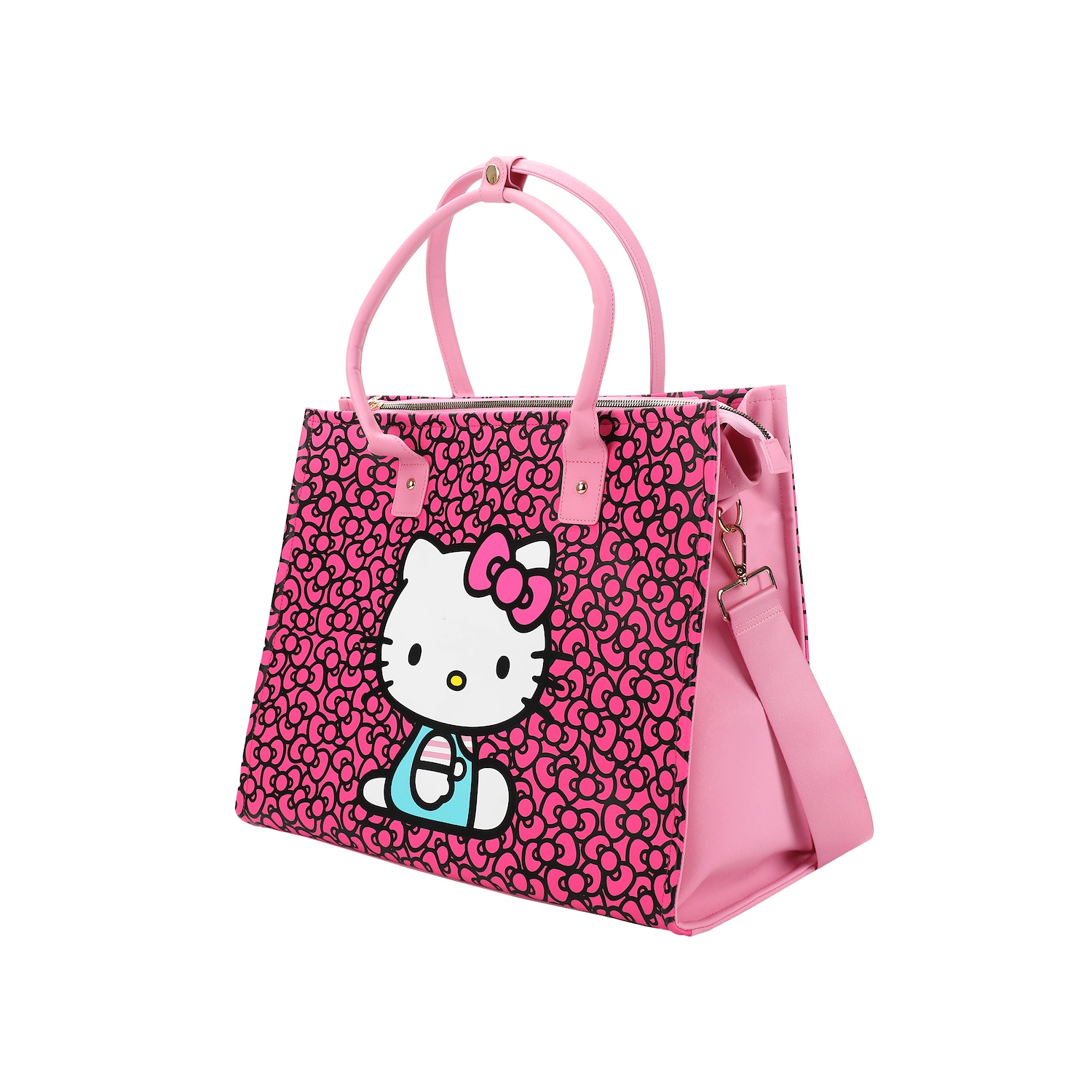 Ensemble de fourre-tout de voyage avec motif de boucle Hello Kitty avec sac à bandoulière et étiquette de bagage