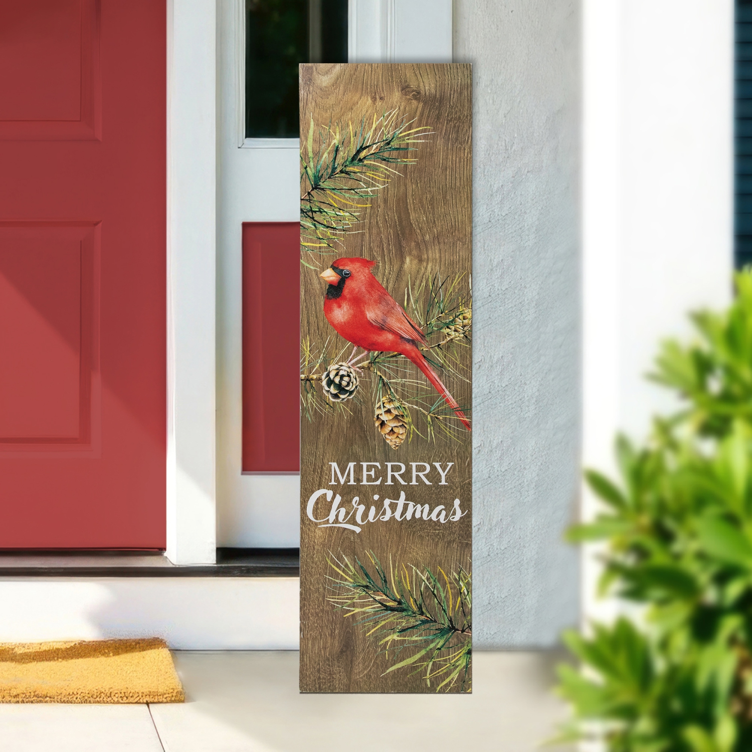 Cardinal Merry Christmas Wooden Porch Sign - 38"