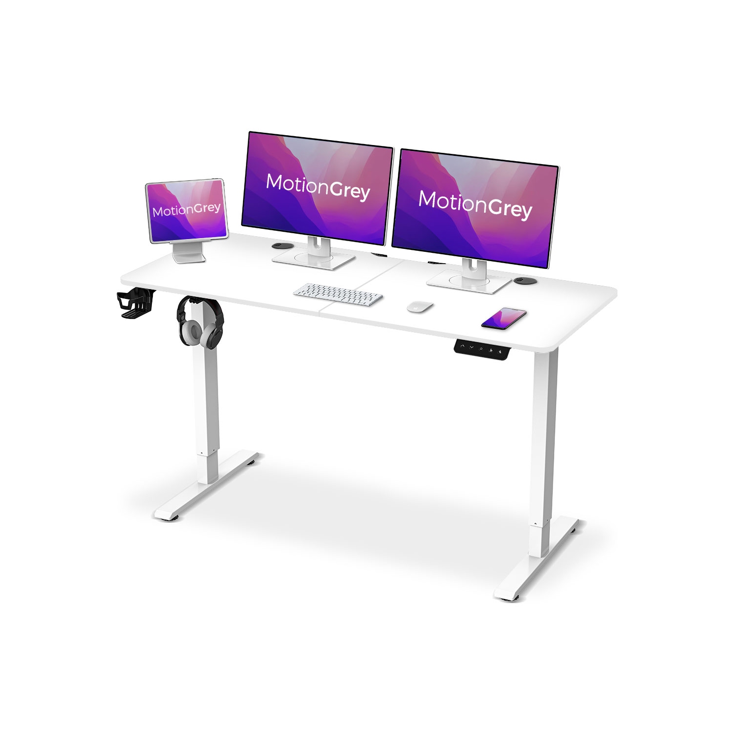 MotionGrey Standing Desk Height Adjustable Electric Motor Sit-to-Stand Desk Computer for Home and Office - White Frame / White Table Top(55x24 Tabletop Included) - Only on Best Buy