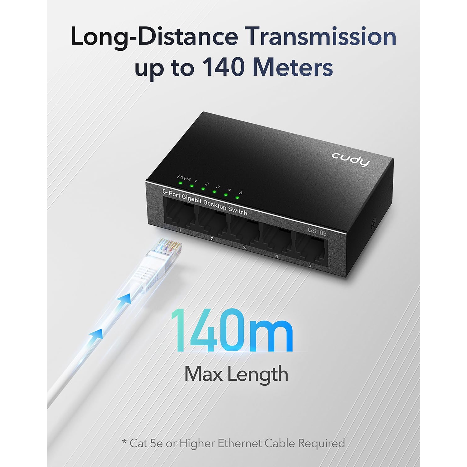 Cudy GS105 5-Port Gigabit Unmanaged Ethernet Switch | 10/100/1000Mbps RJ45 Ports, Desktop or Wall Mount, Energy Saving, Plug & Play, Fanless Metal