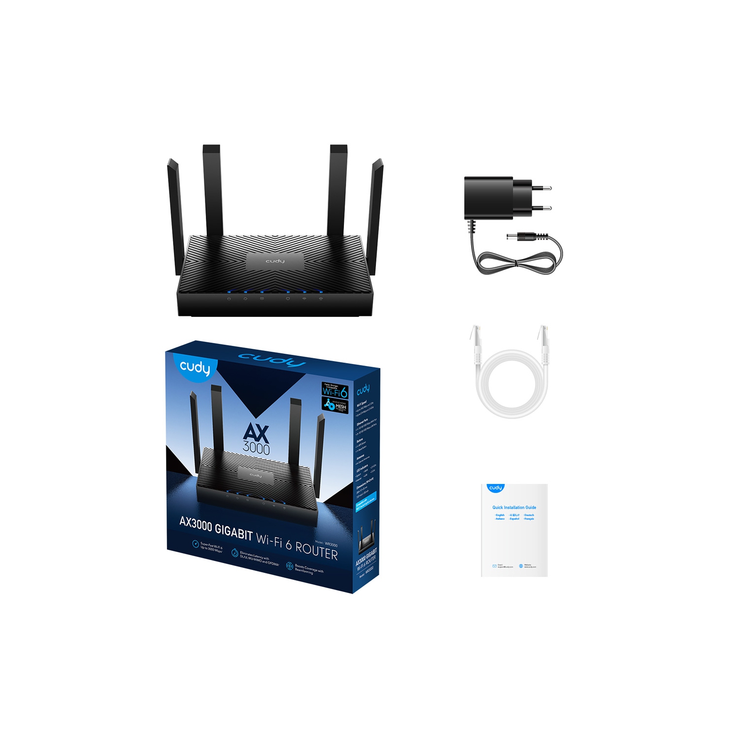 Cudy WR3000 AX3000 Gigabit Wi-Fi 6 Mesh Router | 802.11ax Internet Router, 160MHz, MU-MIMO, OFDMA, WireGuard, OpenVPN, WPA3