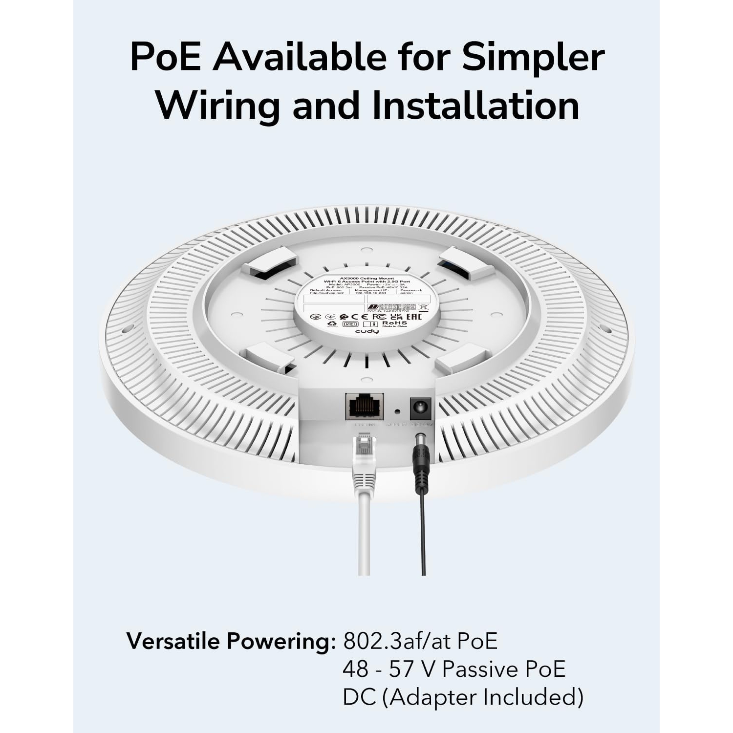 Point d'accès Wi-Fi 6 2,5G Cudy AP3000 AX3000 | RJ45, solution Wi-Fi d'entreprise, prise en charge du réseau maillé, itinérance transparente et