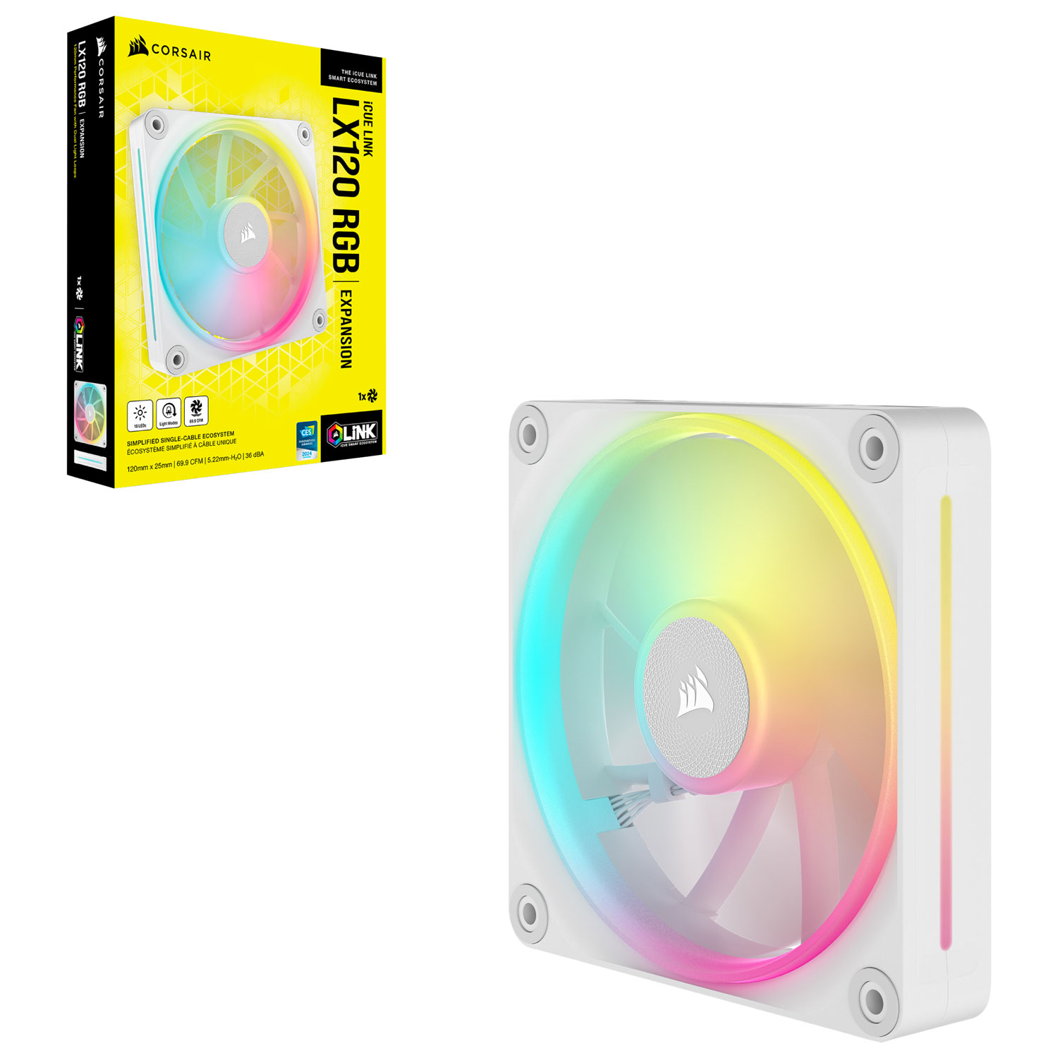 Extension de ventilateur de 120 mm iCUE Link LX120 RGB de Corsair - Blanc