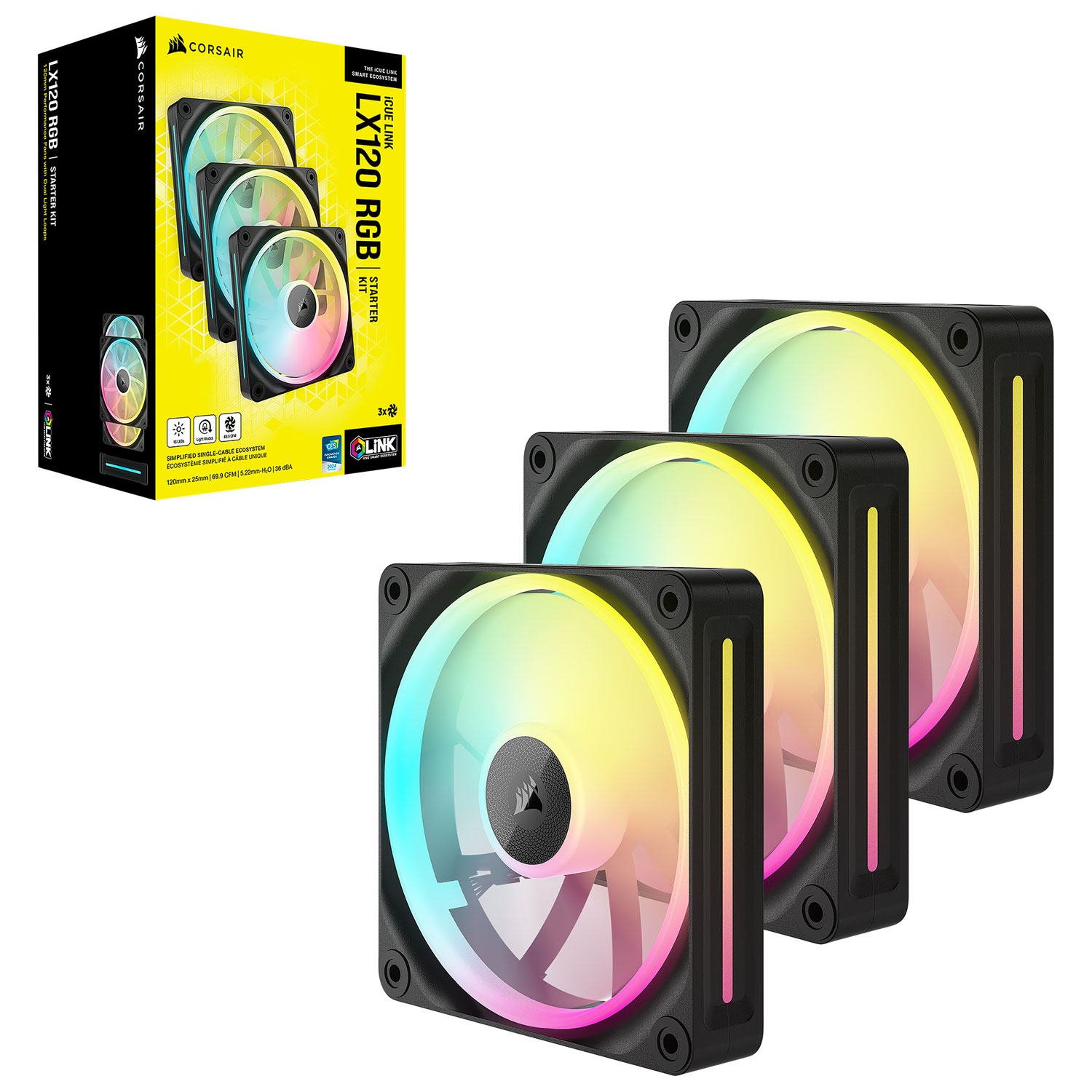 Trousse de démarrage à trois ventilateurs PWN de 120 mm iCUE Link LX120 RGB de Corsair - Noir