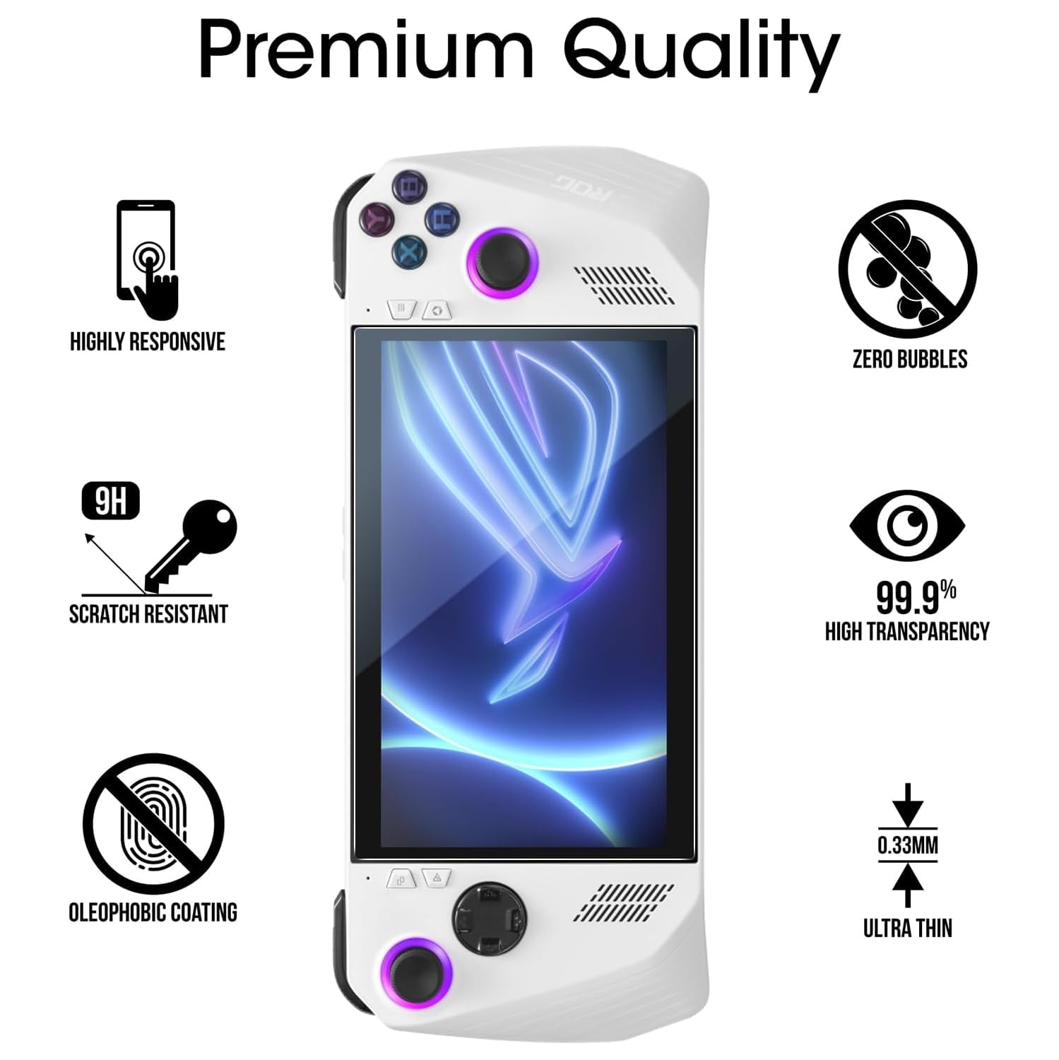 OneTouch Tempered Glass Screen Protector Designed for ASUS ROG Ally Handheld 7 inch 2023 - With Auto Alignment Kit, Bubble Free, 2 Pack