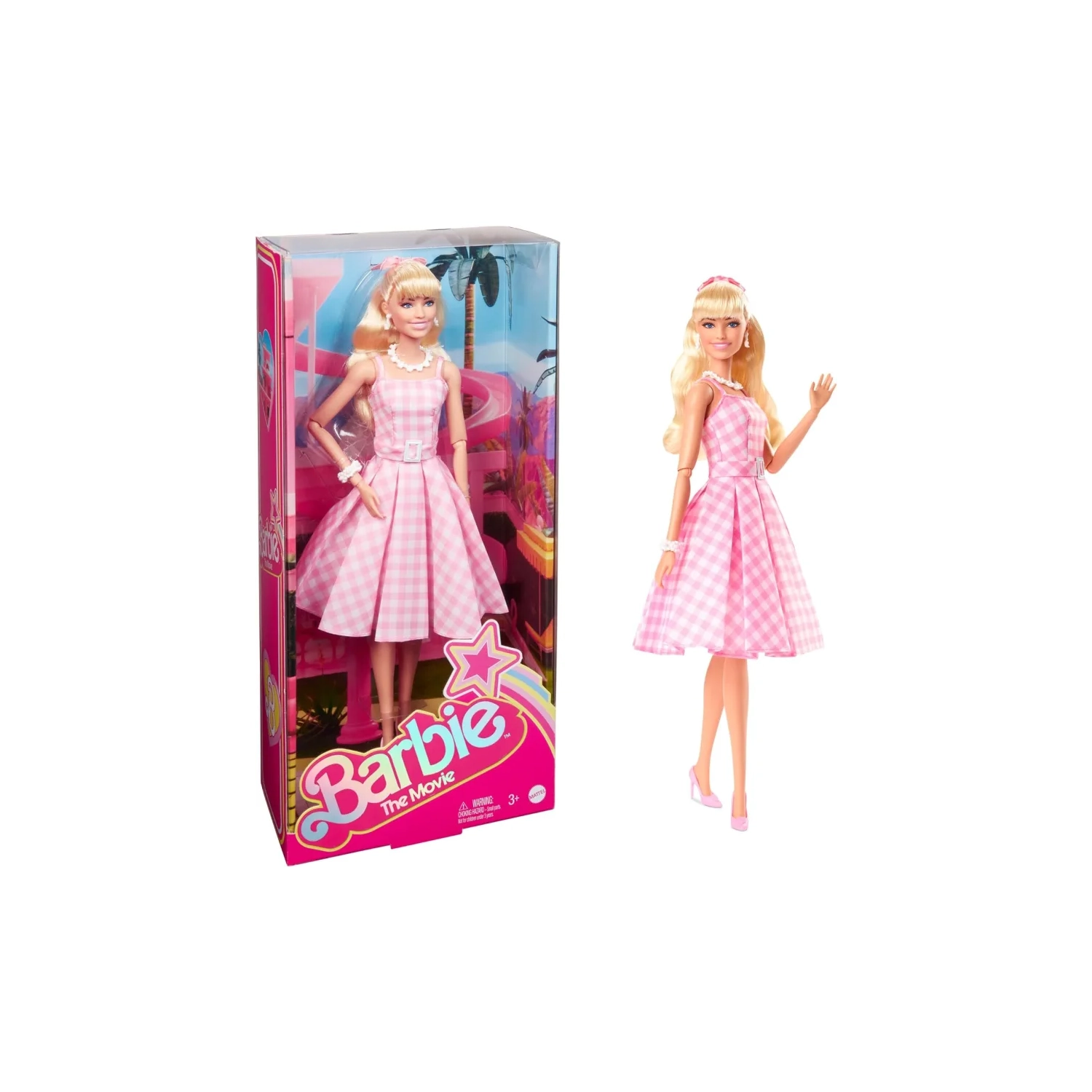 Barbie The Movie Doll, Margot Robbie as Barbie, Collectible Doll in Pink Gingham Dress with Daisy Chain Necklace
