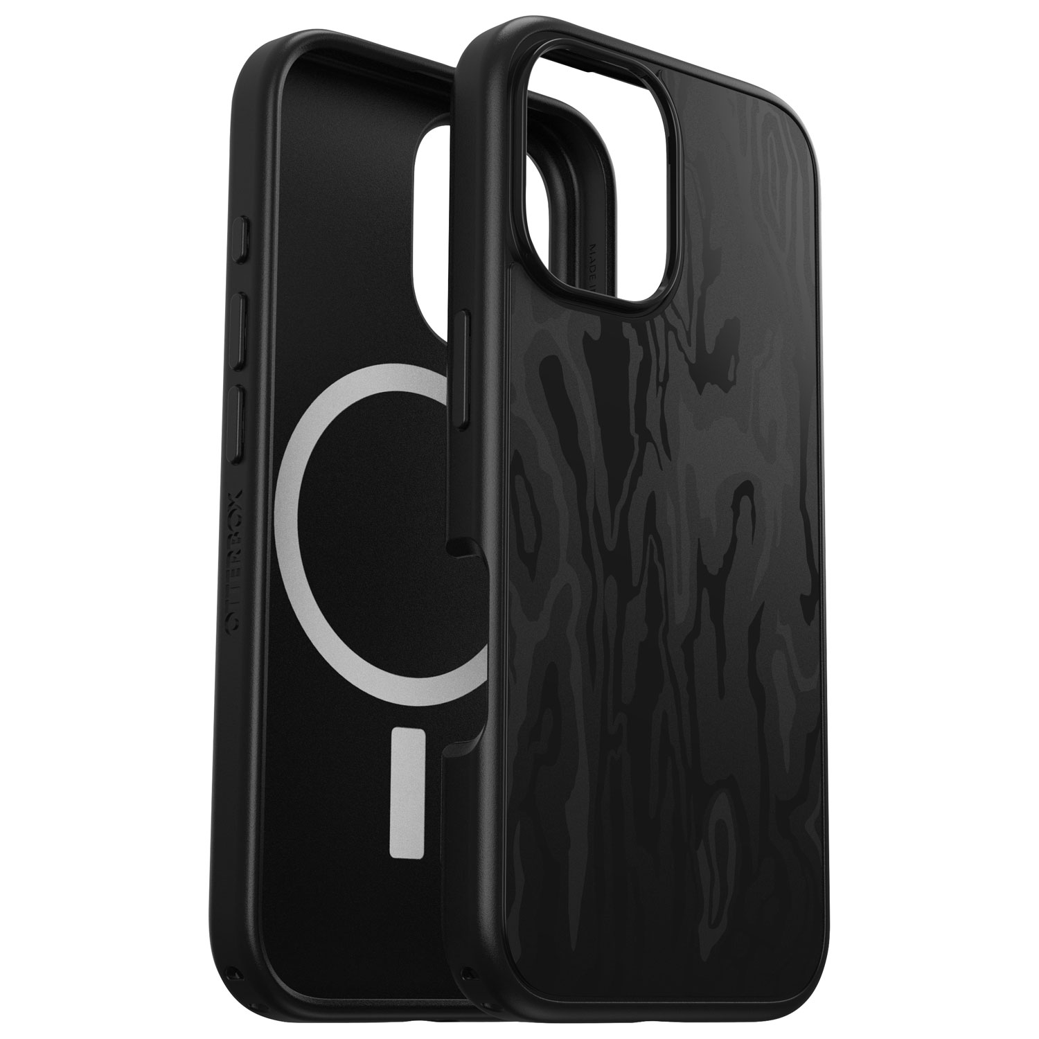 Étui rigide ajusté Symmetry d'OtterBox avec MagSafe pour iPhone 16 - Noir Spruce Bark