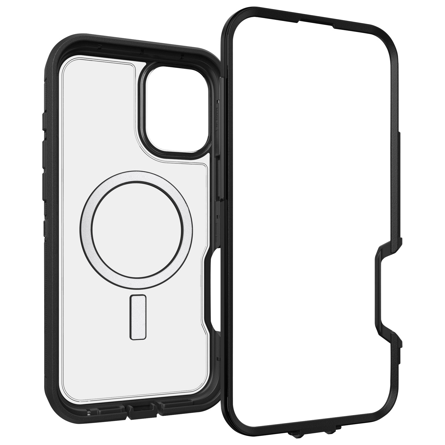 Étui rigide ajusté Defender XT d'OtterBox avec MagSafe pour iPhone 16 Plus - Transparent et noir Dark Side