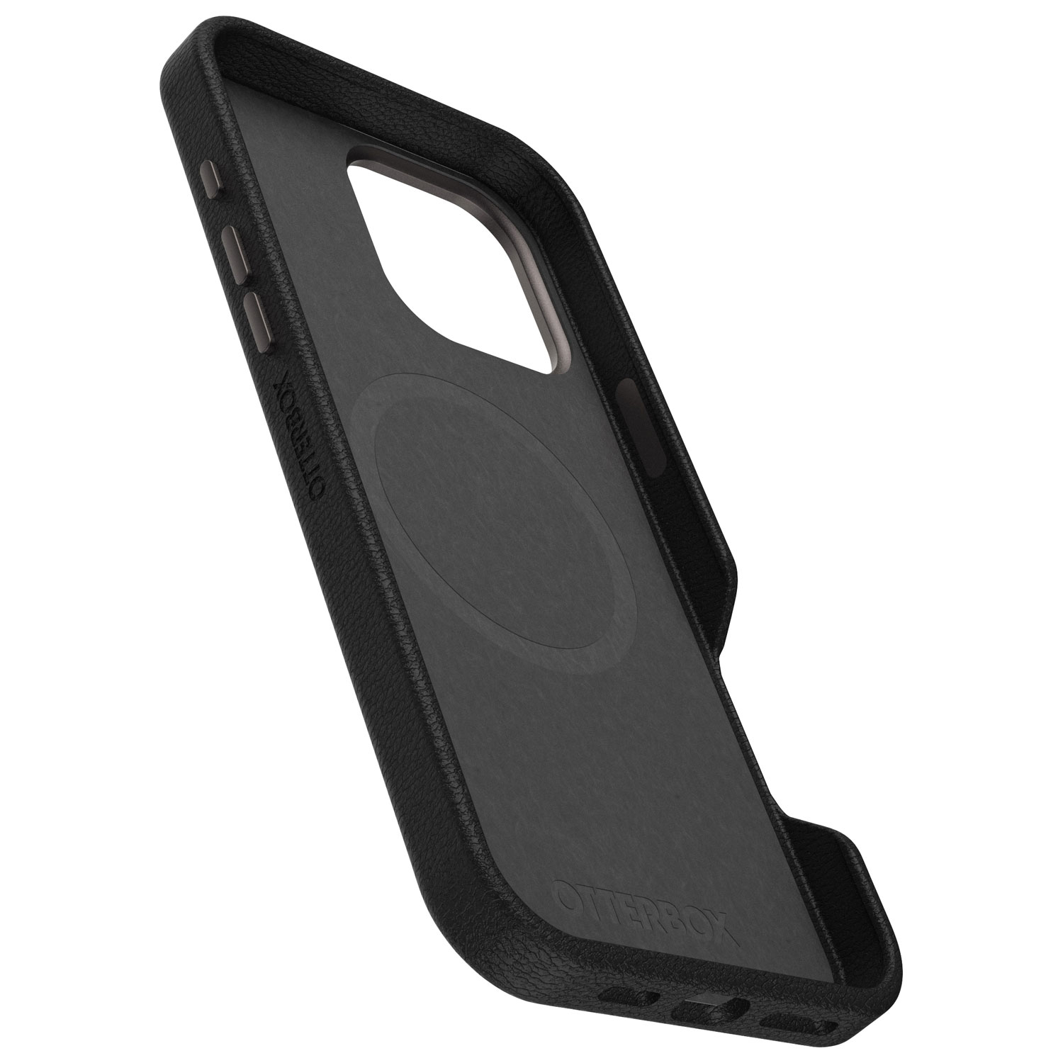 Étui rigide ajusté en cuir de cactus Symmetry d'OtterBox avec MagSafe pour iPhone 16 Pro Max - Noir cendré