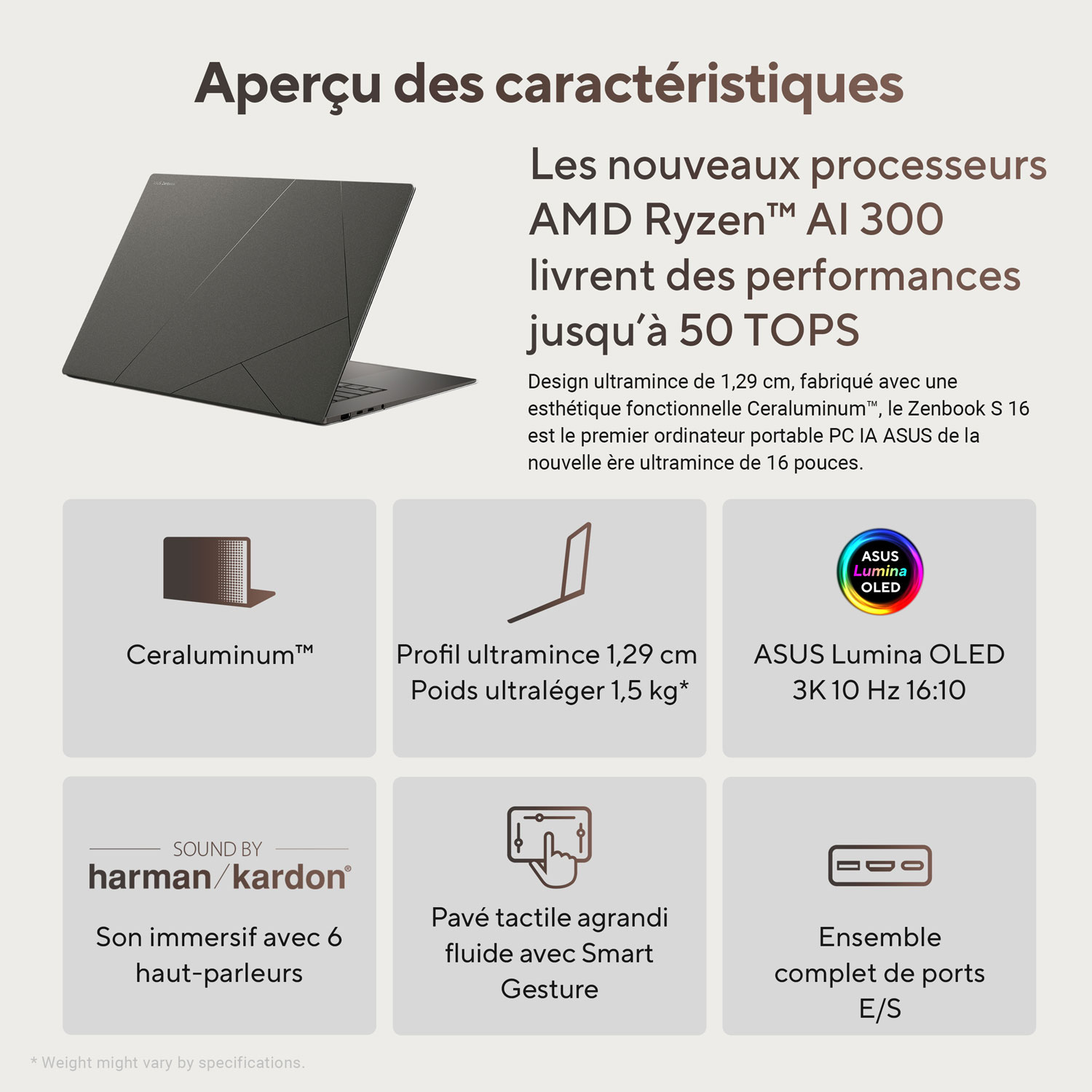 Copilot+ PC à écran tactile DELO de 16 po ZenBook S 16 d'ASUS - Gris Zumaia