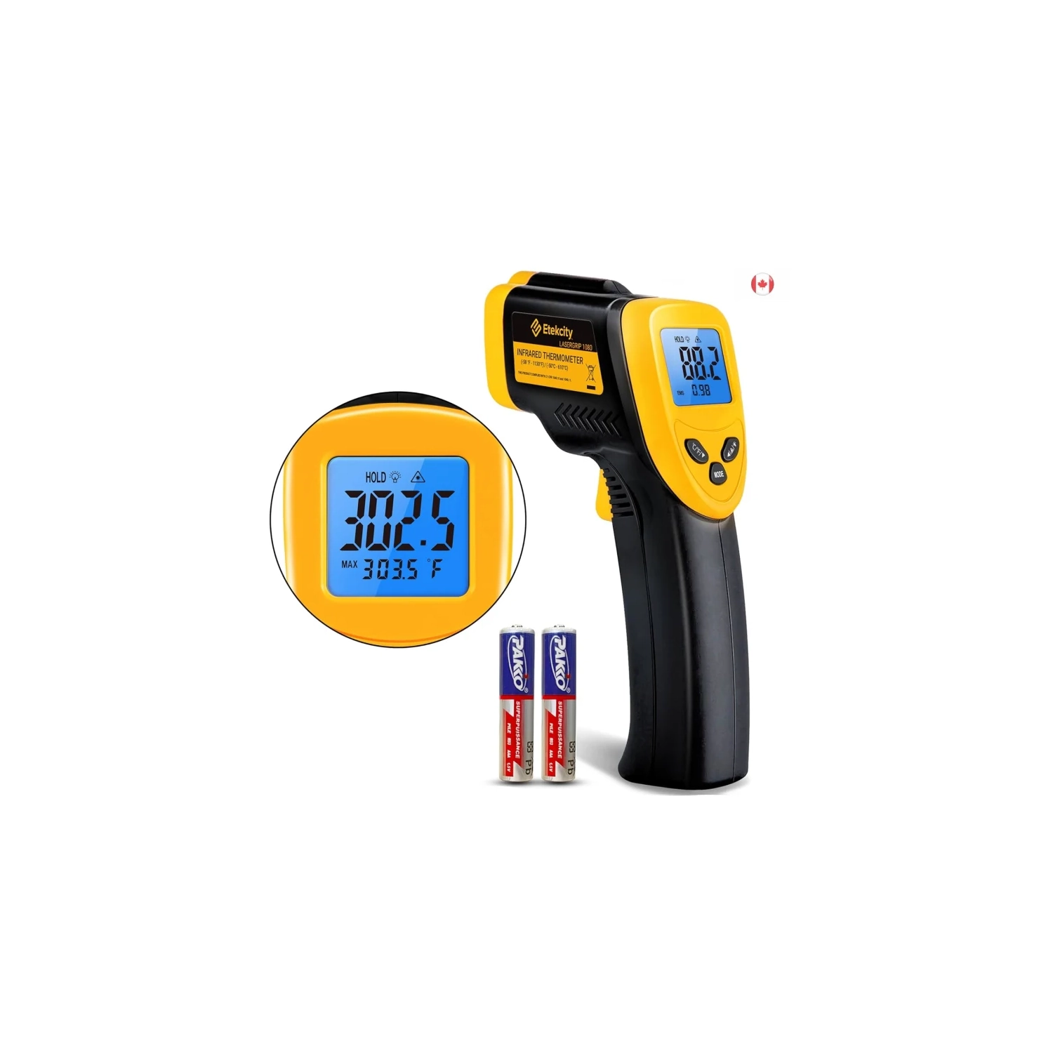 Lasergrip 1080 Laser Thermometer Digital Infrared Thermometer, Temperature Gun for Kitchen Cooking, BBQ Grill, and Bath Water, -58℉~1130℉, Yellow and
