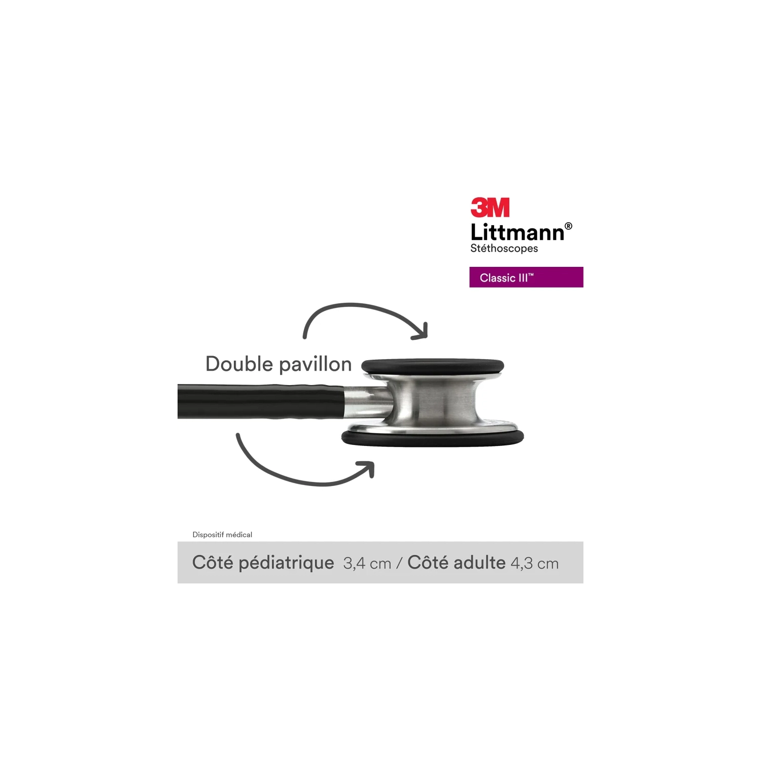 Stéthoscope de surveillance Littmann Classic III de 3&nbsp;M - haute sensibilité acoustique pour des diagnostics précis
