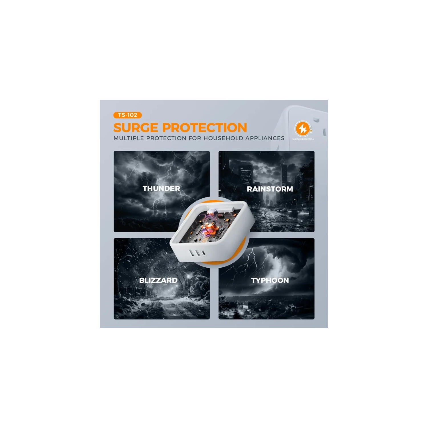 Flat Plug Power Bar with Surge Protector, 5ft Flat Extension Cord, TESSAN Power Strip with 4 Outlets & 3 USB Ports, Ideal for Dorm Rooms, Home,