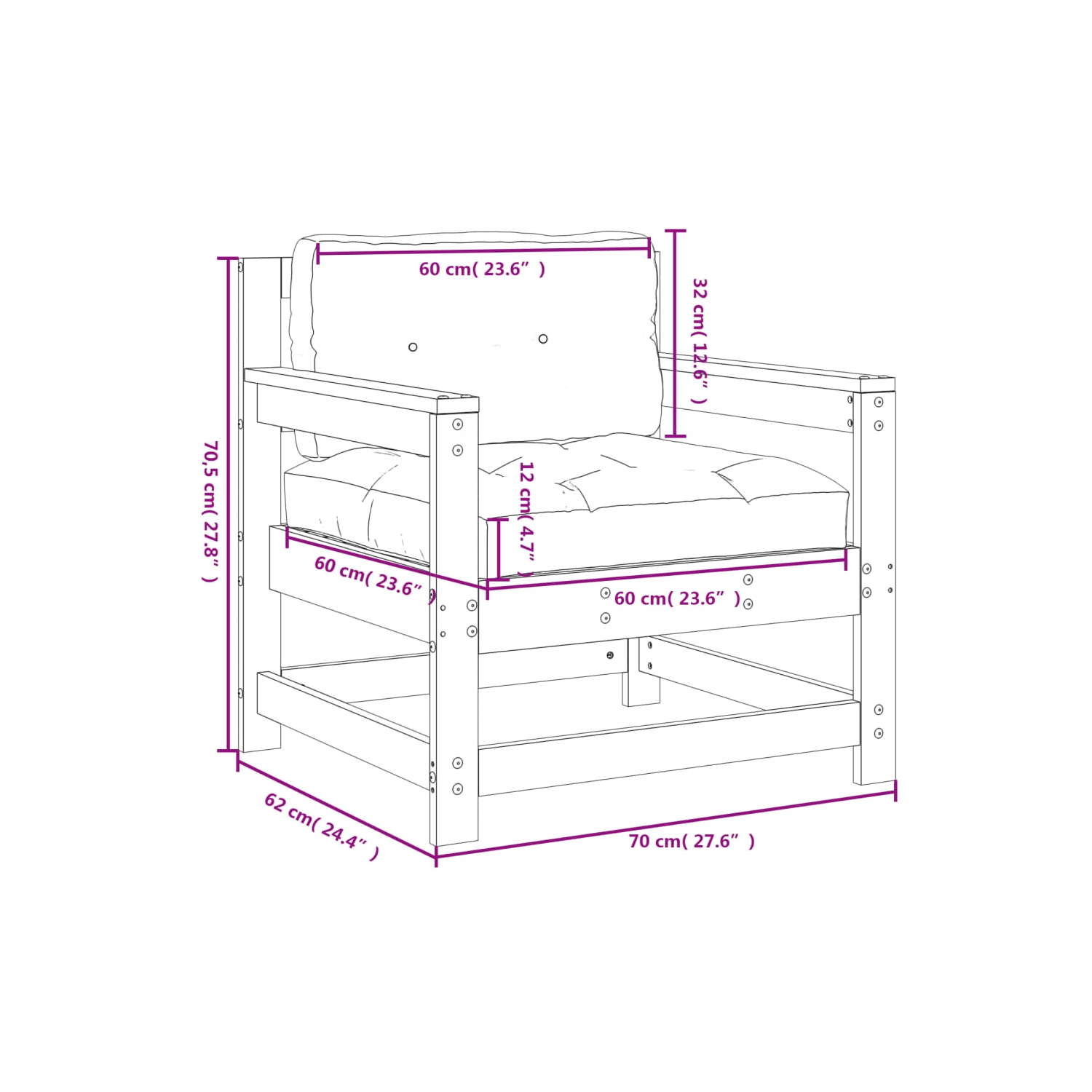 vidaXL Garden Chairs with Cushions 2 pcs Solid Wood Pine