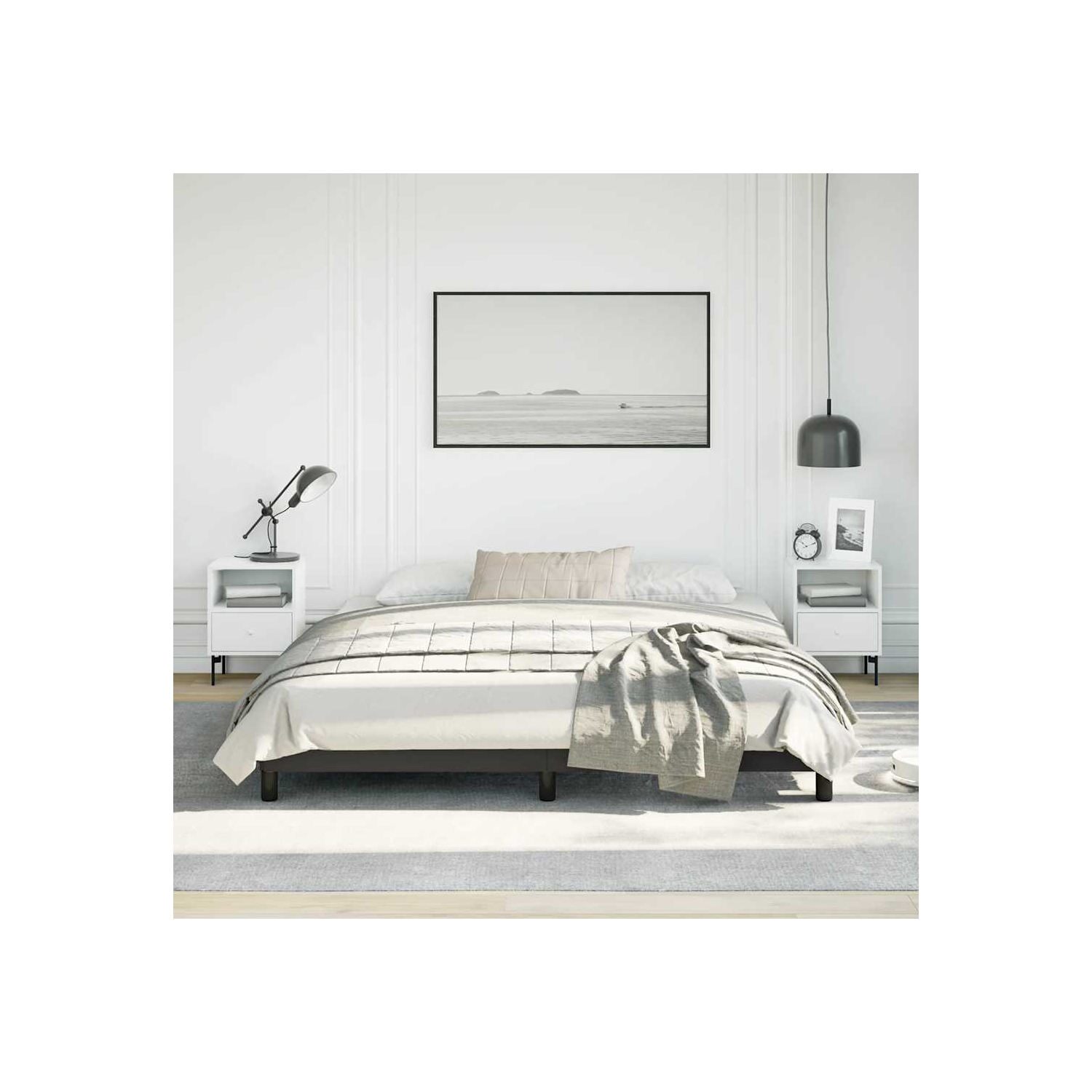 vidaXL California King Bed Frame, Faux Leather Upholstered Platform Bed Frame, Black, No Mattress