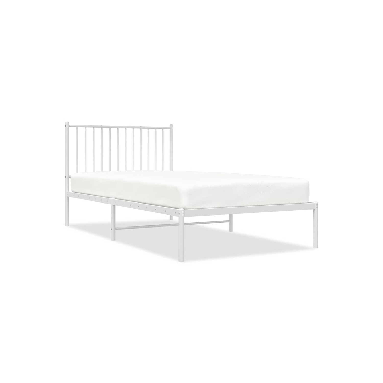 vidaXL White Metal Twin XL Bed Frame with Headboard, Heavy-Duty, Under-Bed Storage, No Mattress