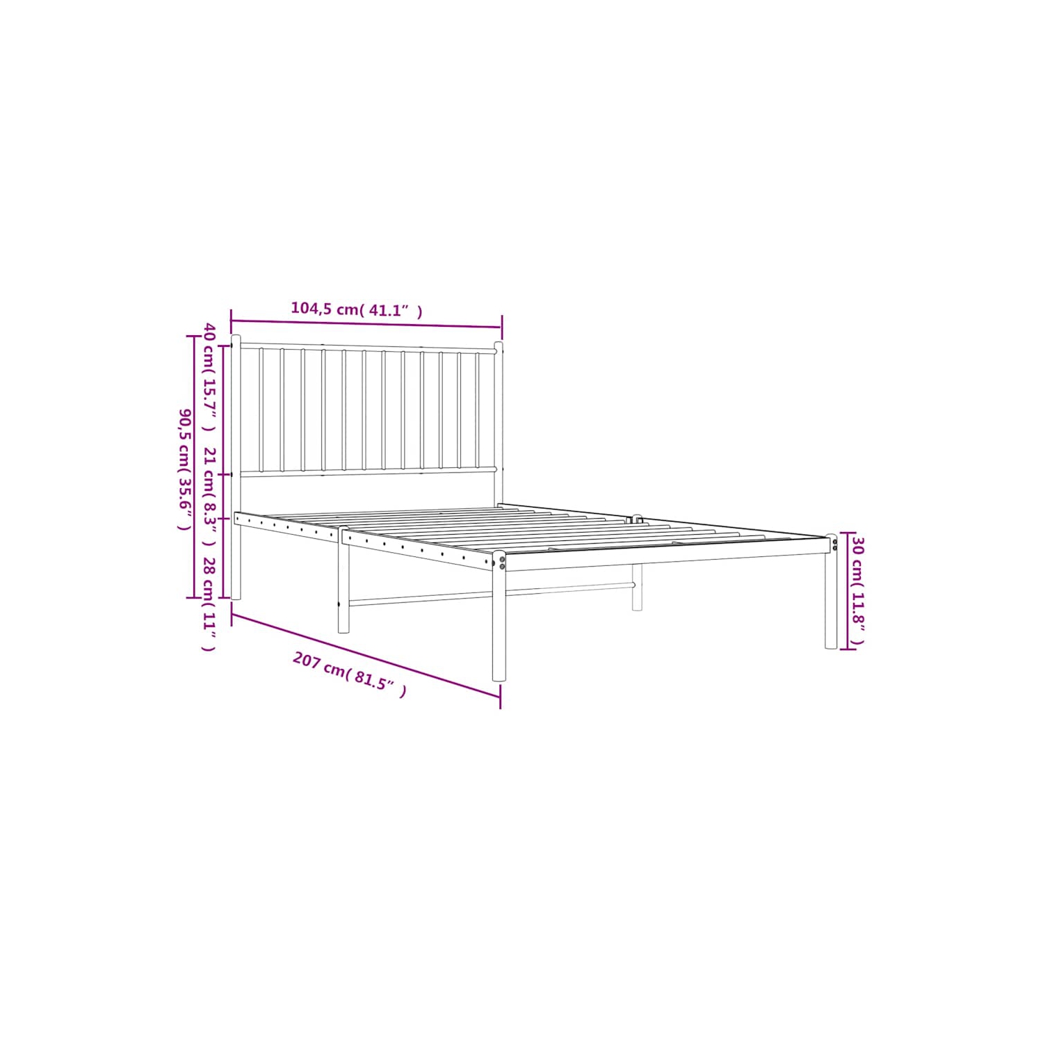 vidaXL White Metal Twin XL Bed Frame with Headboard, Heavy-Duty, Under-Bed Storage, No Mattress