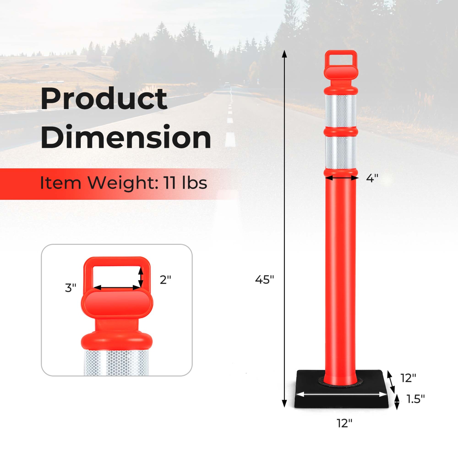 Costway – barrière contre la circulation avec bandes réfléchissantes, paq. 3, pour poteau de sécurité, 45 po