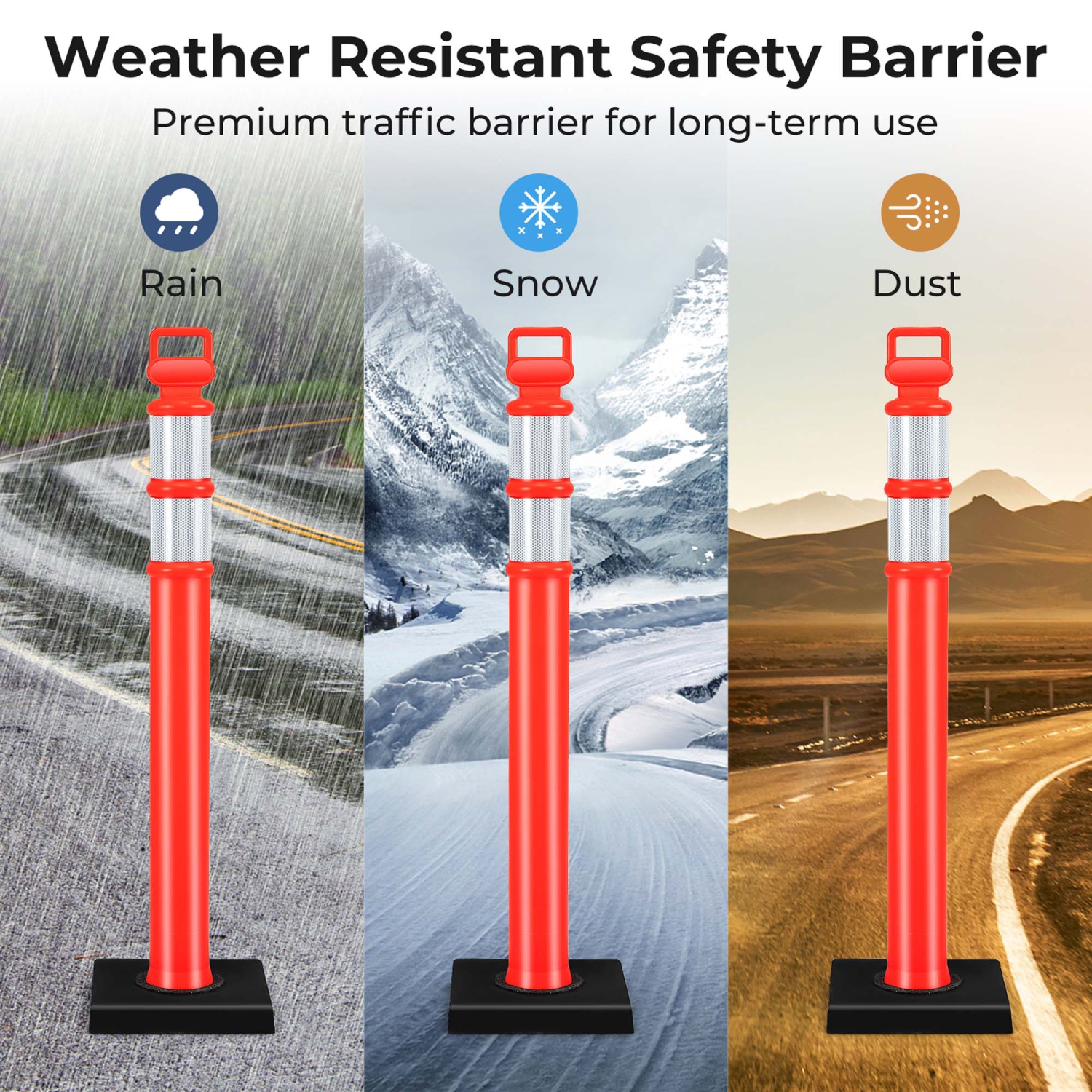 Costway – barrière contre la circulation avec bandes réfléchissantes, paq. 3, pour poteau de sécurité, 45 po