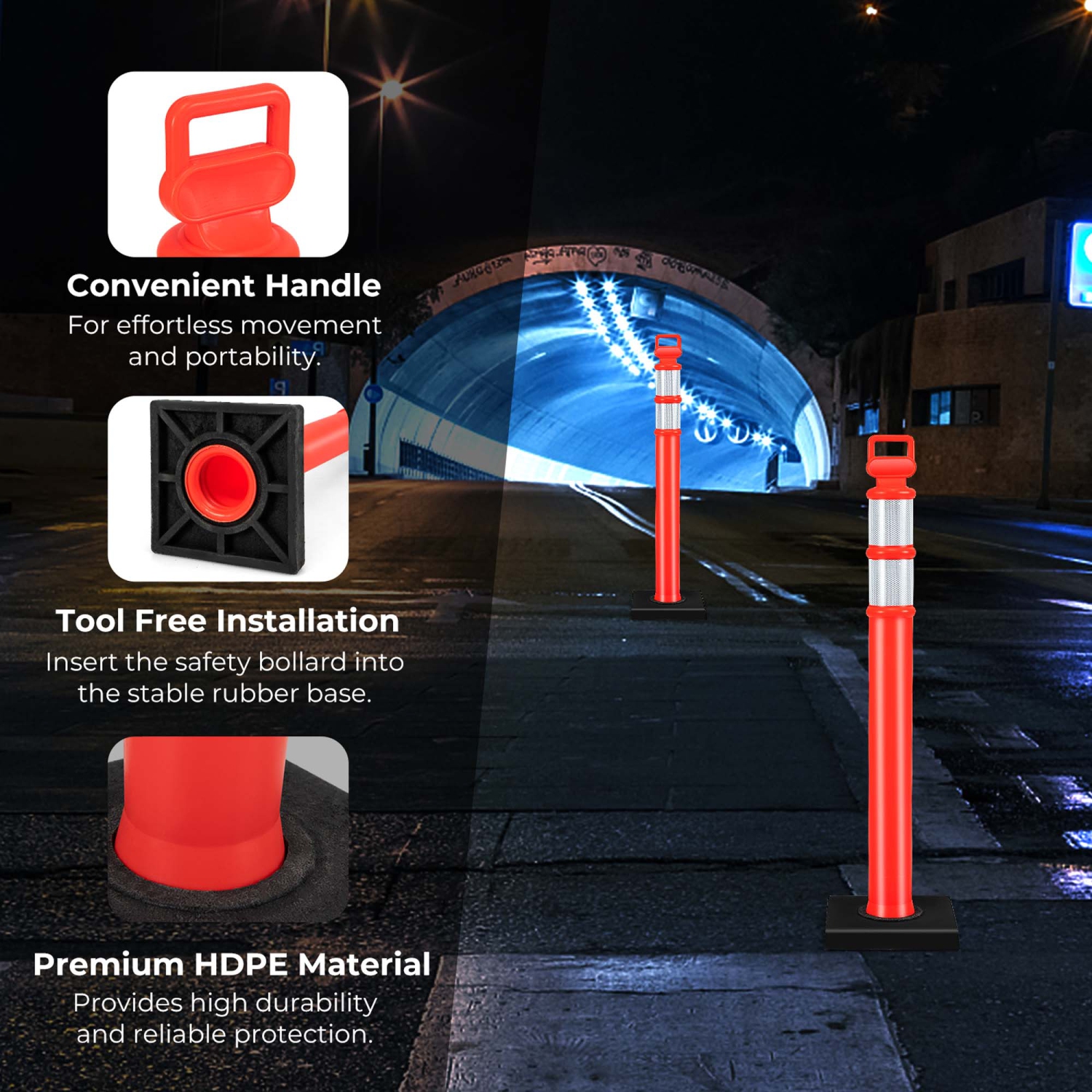 Costway – barrière contre la circulation avec bandes réfléchissantes, paq. 3, pour poteau de sécurité, 45 po