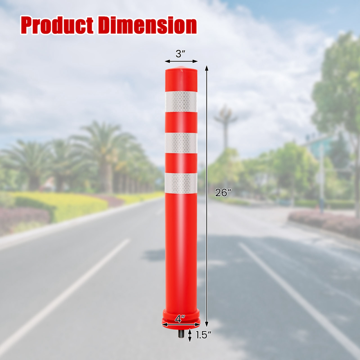 Costway 10 Pack Safety Bollard Post 26 inch Delineator Post Safety Parking Barrier