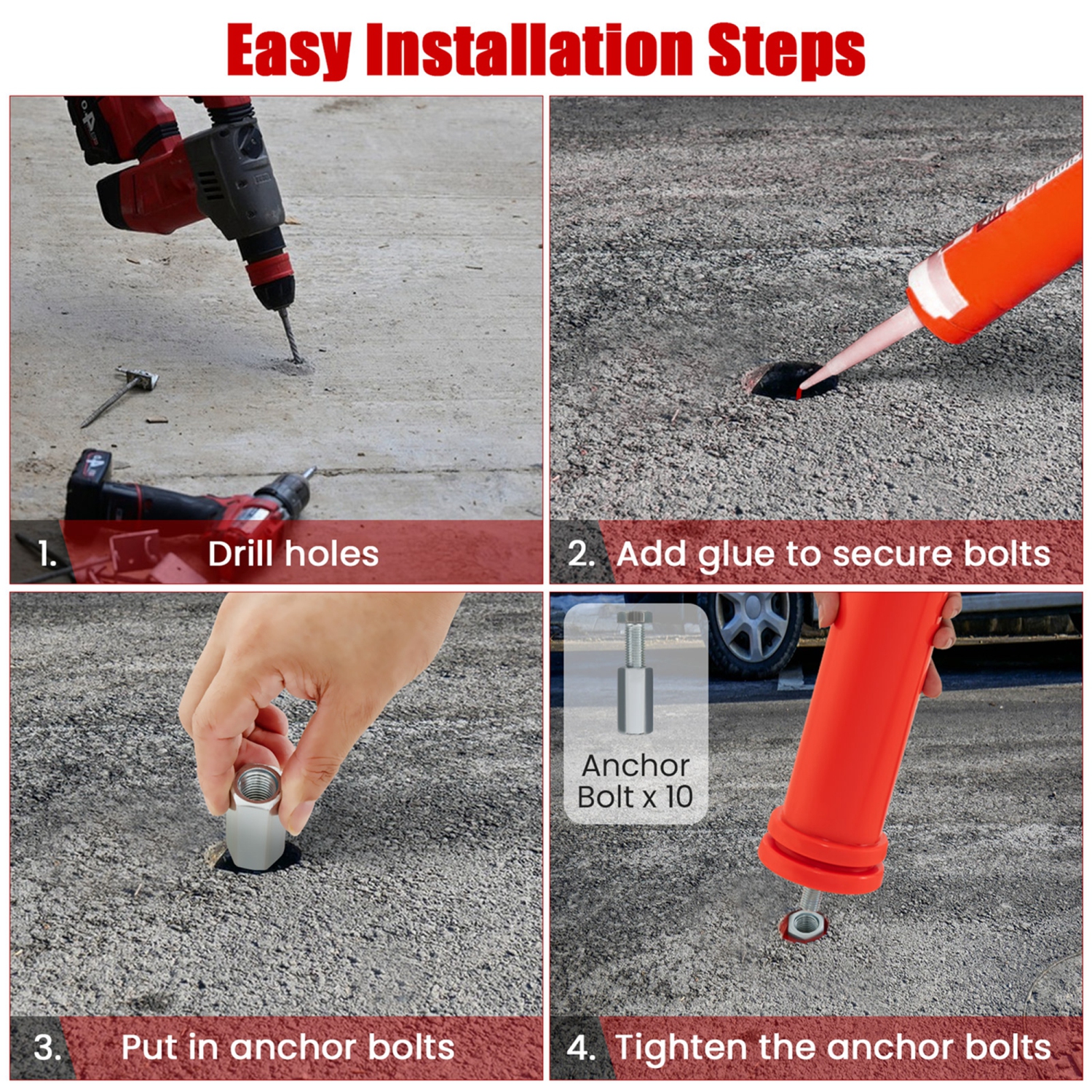 Costway 10 Pack Safety Bollard Post 26 inch Delineator Post Safety Parking Barrier