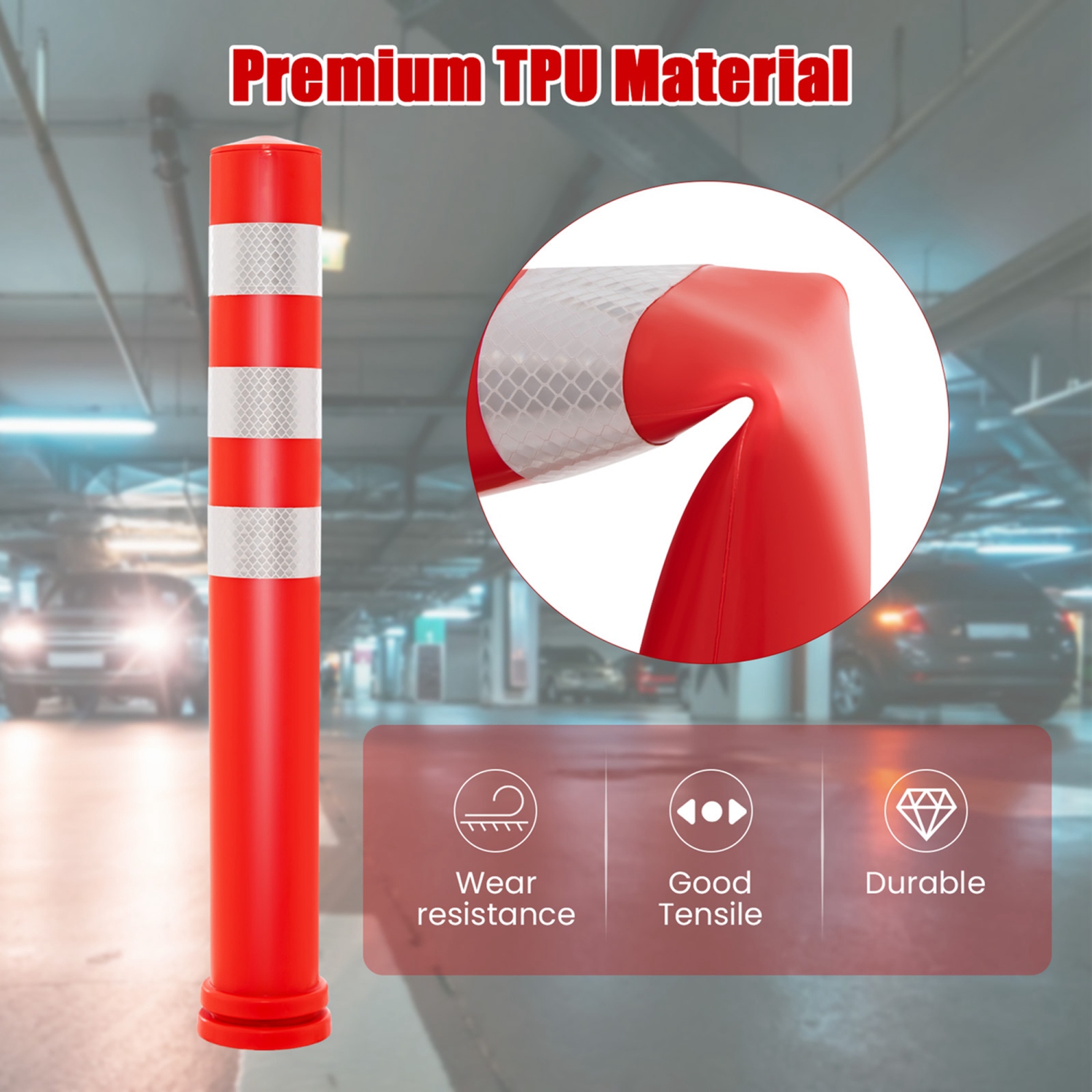 Costway 10 Pack Safety Bollard Post 26 inch Delineator Post Safety Parking Barrier