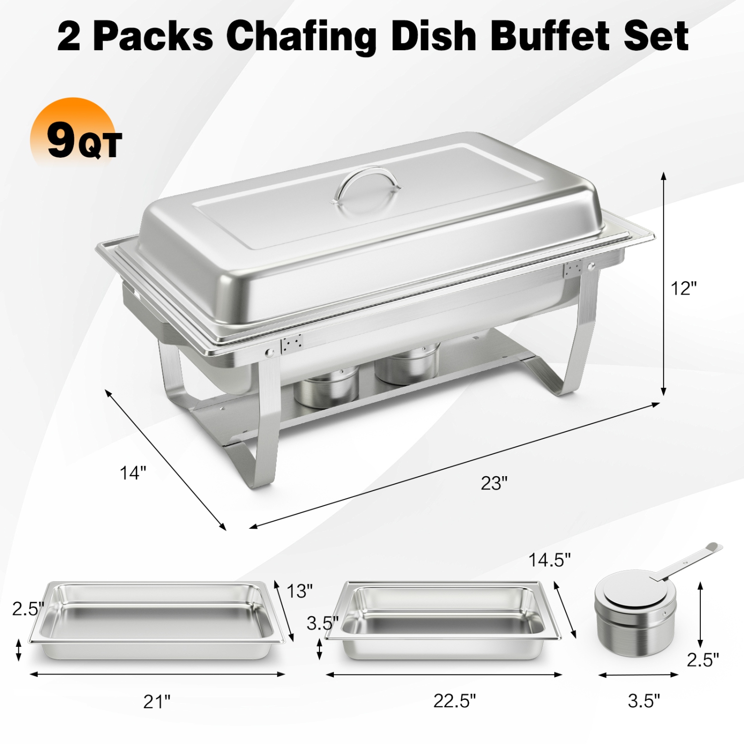 Costway Chafing Dish Buffet Set 4 Packs 9 QT Stainless Steel Chafers with Food Pans