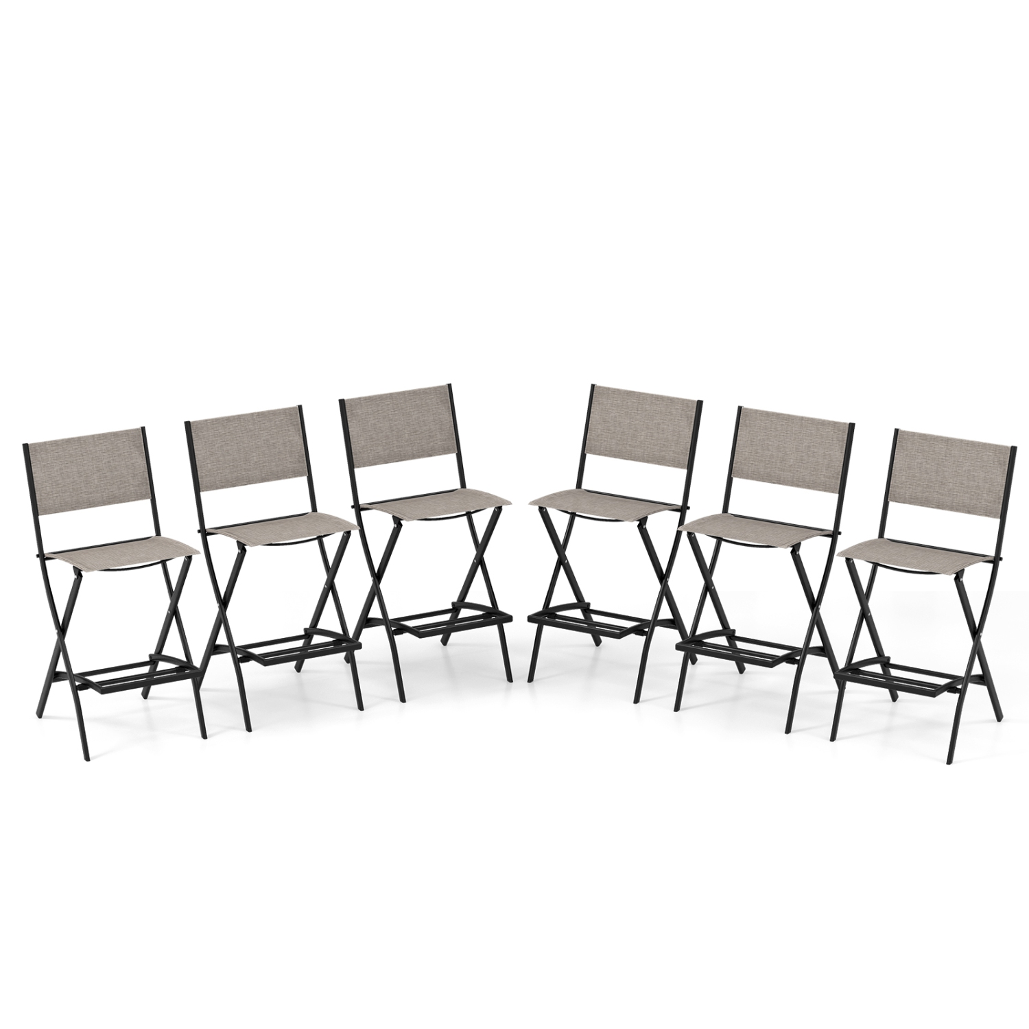 Costway Set of 6 Outdoor Bar Chair Folding Bar Height Stool with Metal Frame Coffee