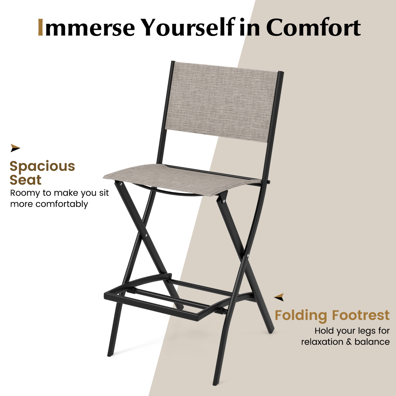 Costway Set of 6 Outdoor Bar Chair Folding Bar Height Stool with Metal Frame Coffee