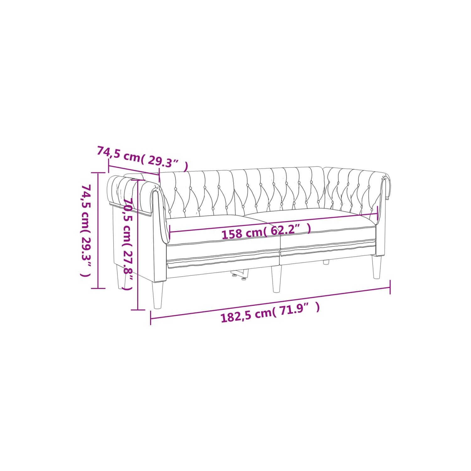 Sofa 2 places en tissu vert foncé Chesterfield de vidaXL