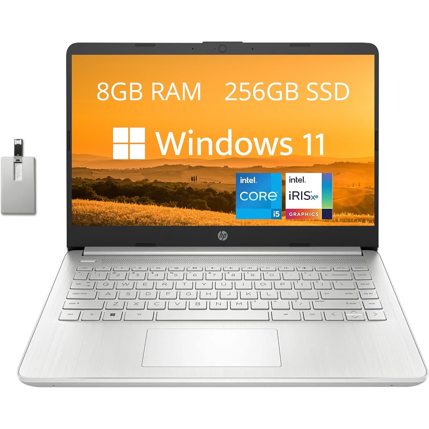 Refurbished (Excellent) - HP 2022 14 HD Laptop, Intel 11th Gen Core i5-1135G7, 256GB PCIe SSD, 8GB RAM, Intel Iris Xe Graphics, True Vision HD Camera, Windows 11, Silver