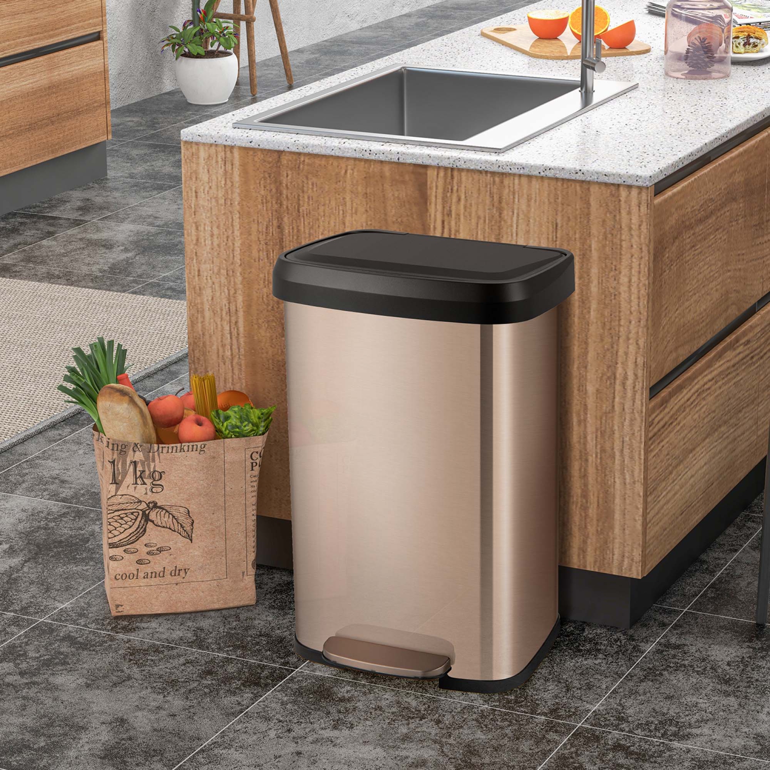Costway 13.2 Gallon Step Trash Can Stainless Steel Airtight Garbage Bin for Home Kitchen