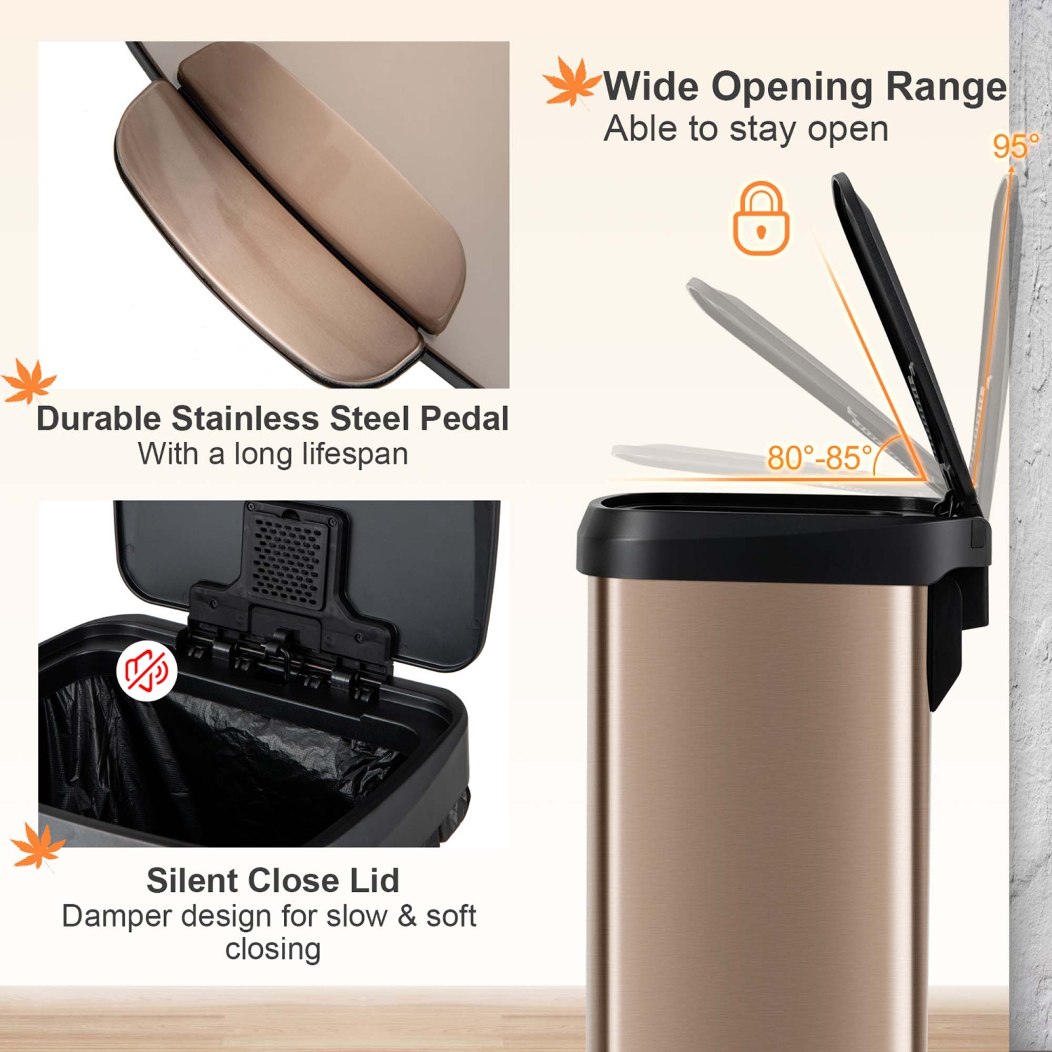 Costway 13.2 Gallon Step Trash Can Stainless Steel Airtight Garbage Bin for Home Kitchen