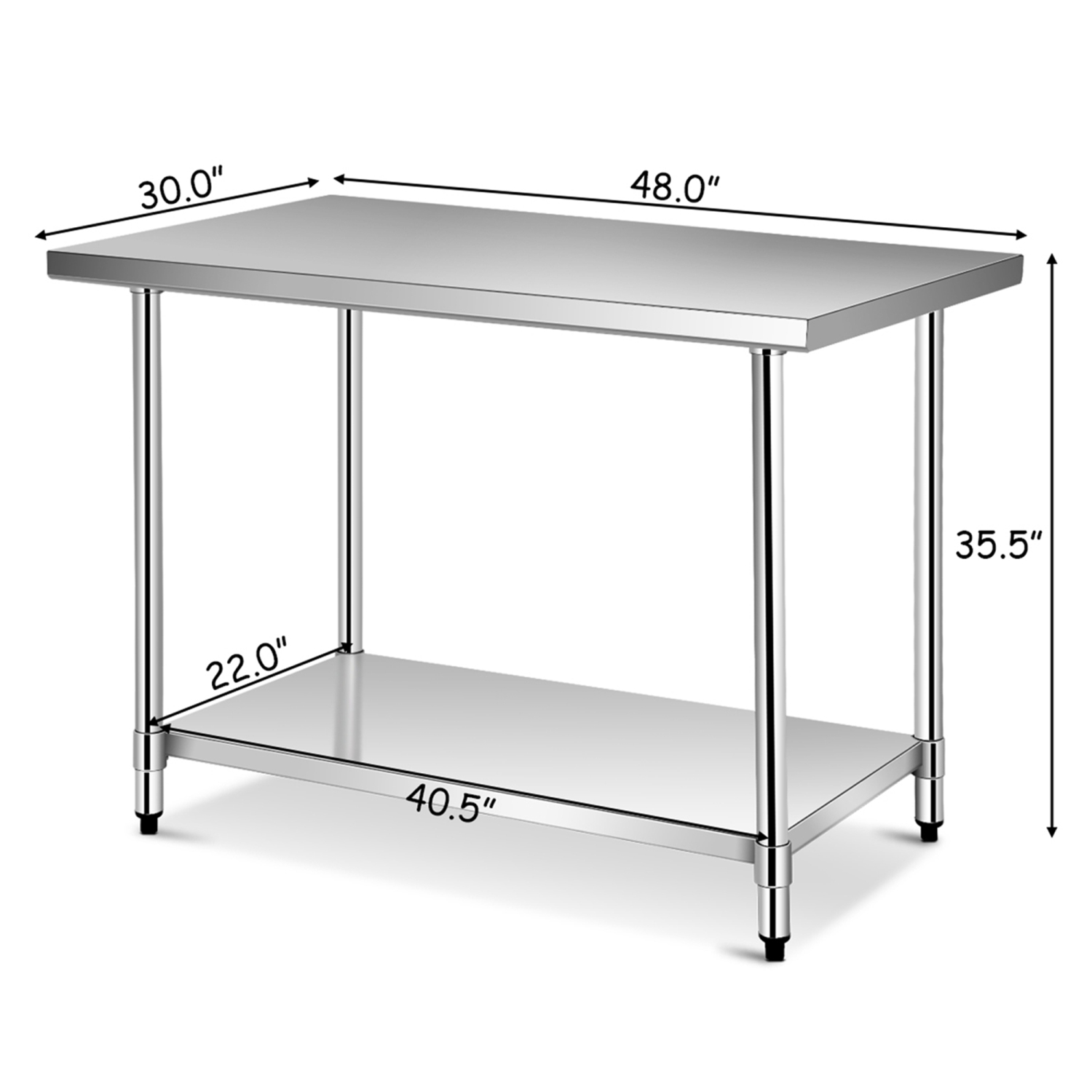 Costway Stainless Steel Table with Overshelves, 48" X 24" Work Table with 48" X 12" Shelf