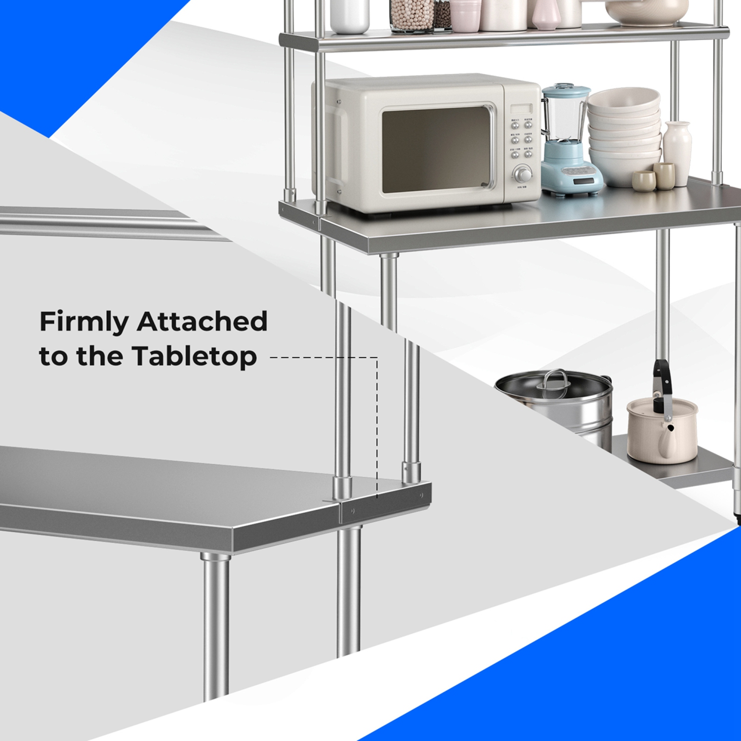 Costway Stainless Steel Table with Overshelves, 48" X 24" Work Table with 48" X 12" Shelf