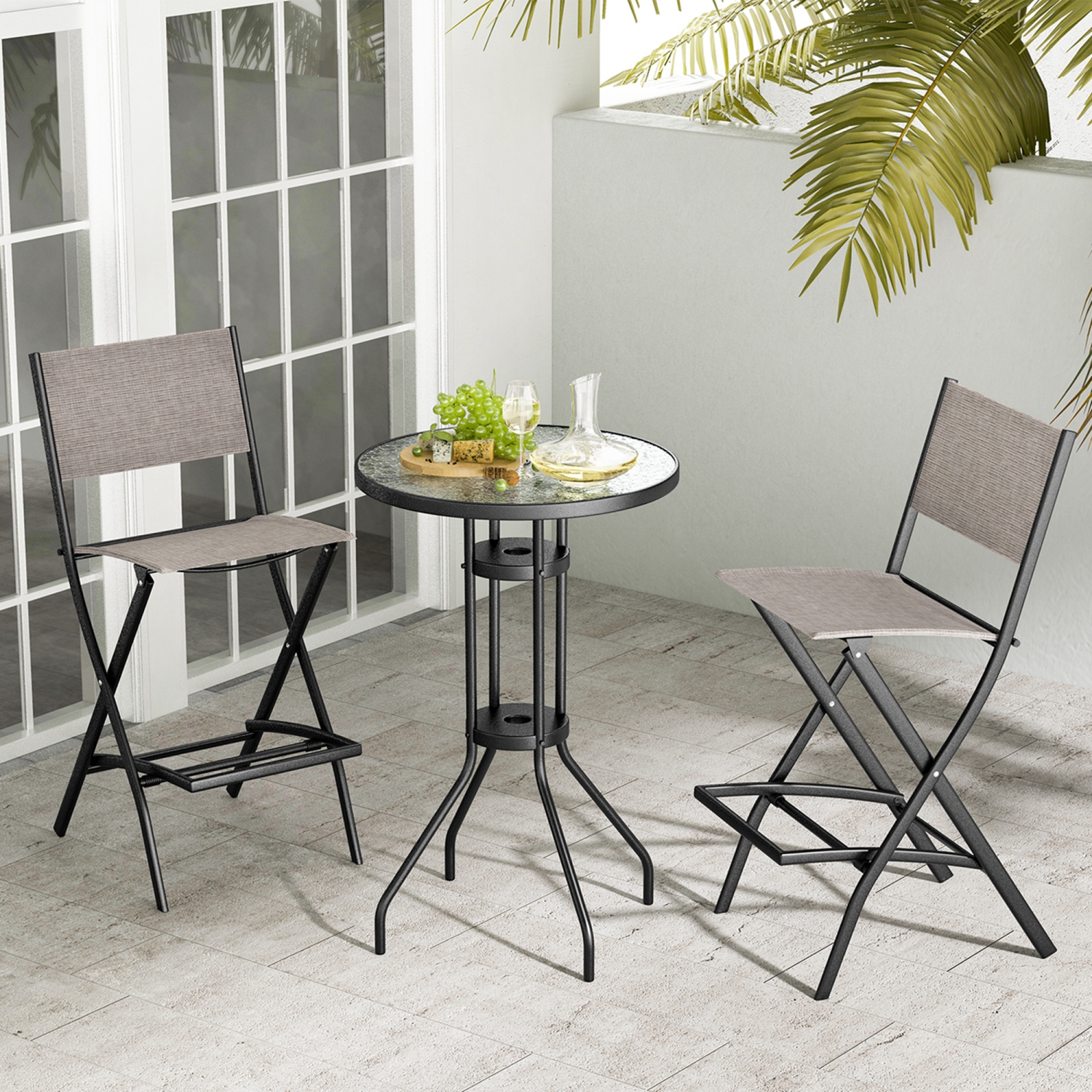 Costway Set of 2 Outdoor Bar Chair Folding Bar Height Stool with Metal Frame