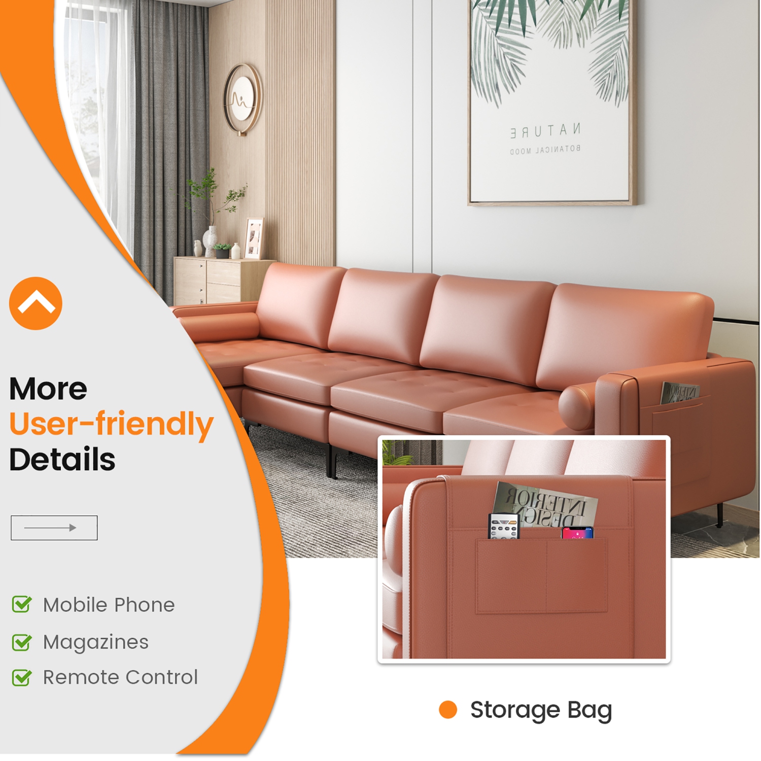 Costway Modular L-shaped Sectional Sofa with Reversible Chaise & 4 USB Ports