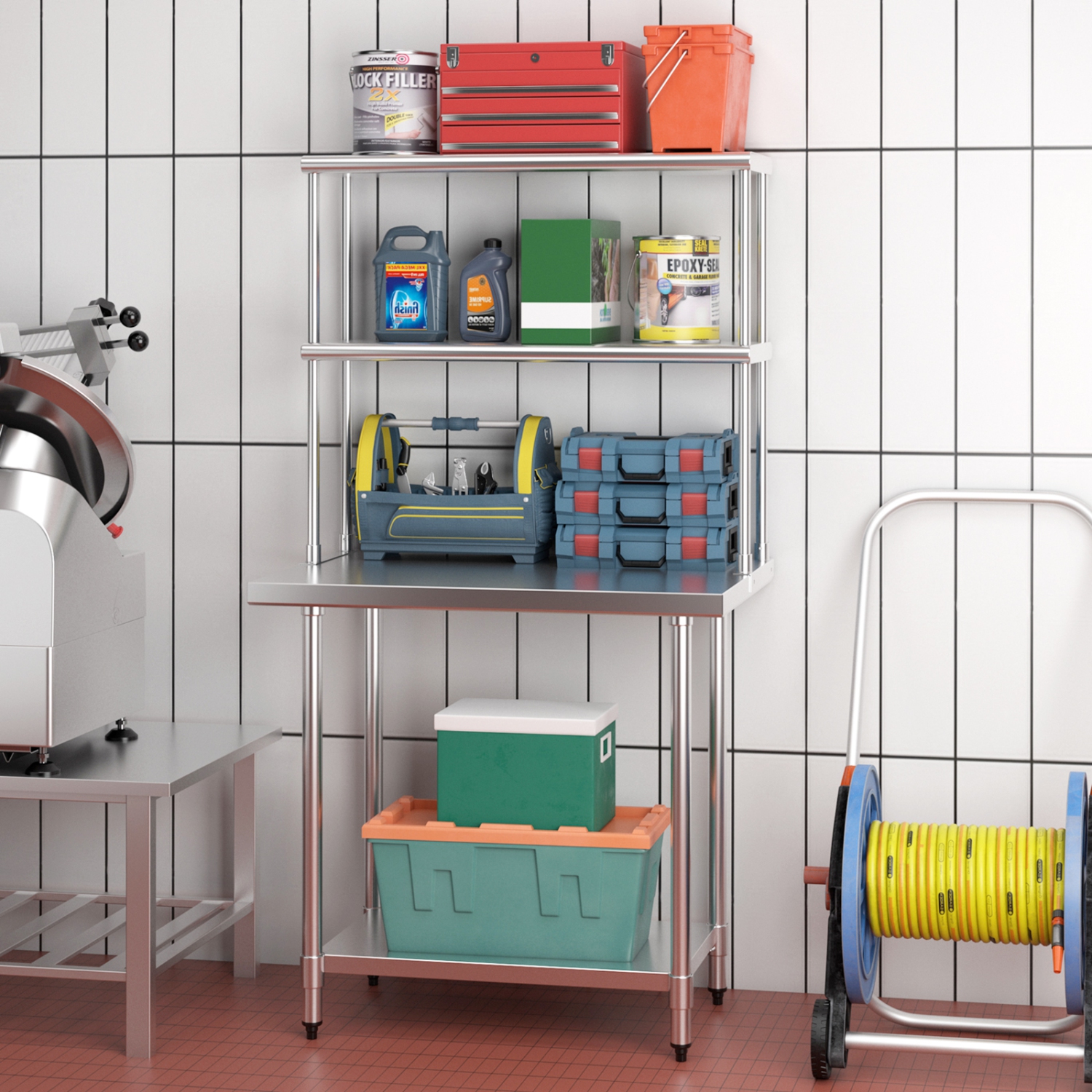 Costway – tablette supérieure à 2 niveaux de 36 po pour la préparation et la table de travail en acier inoxydable, tablette inférieure réglable