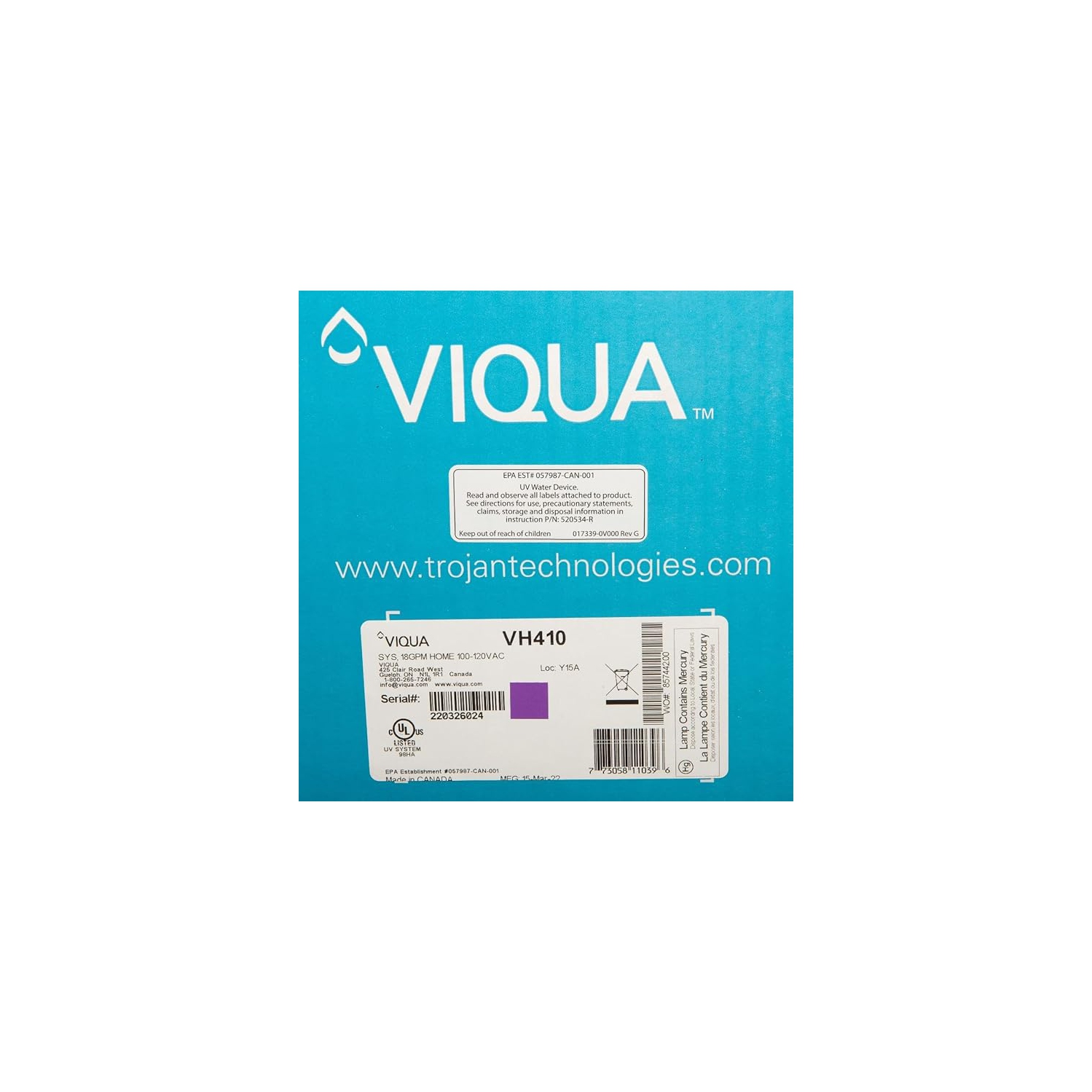 VH410 VIQUA UltraViolet Water Disinfection System