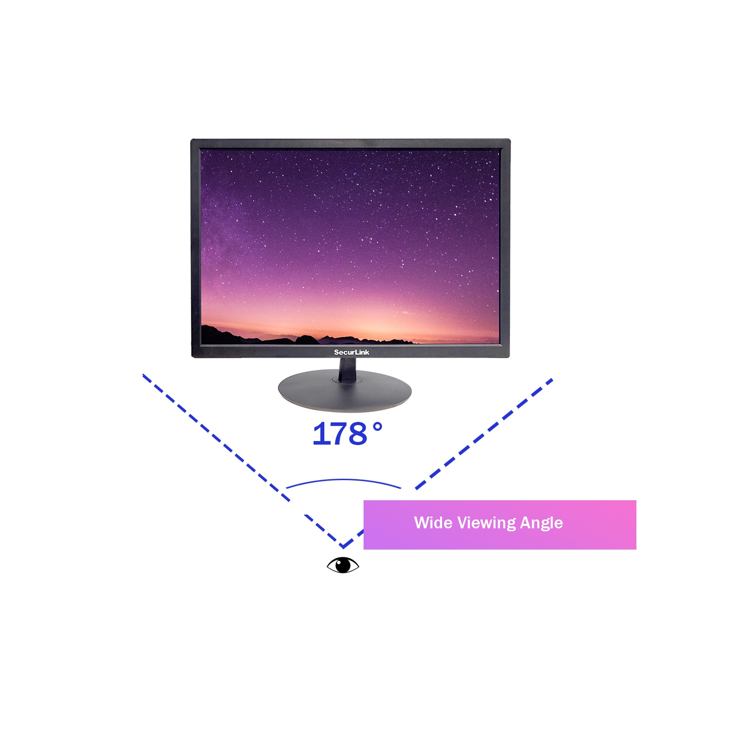 SECURLINK 19" Full HD LED Monitor – 1080p, 16.7M Colors, 6.5ms, Built-in Speakers, Wide 178° Viewing Angle, High Contrast – Ideal for Office, Home,