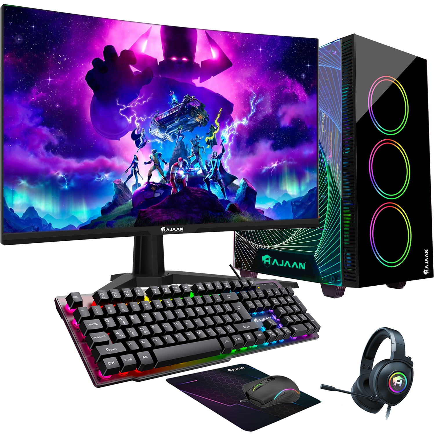 HAJAAN CYCLONIA Gaming PC Desktop - 24 Inch Gaming Monitor - AMD Ryzen 7 Processor, RTX 3060 12GB GDDR6, 32GB DDR4 RAM, 1TB NVMe, RGB, Wi-Fi, Bluetooth, Windows 11 Pro 64-bit