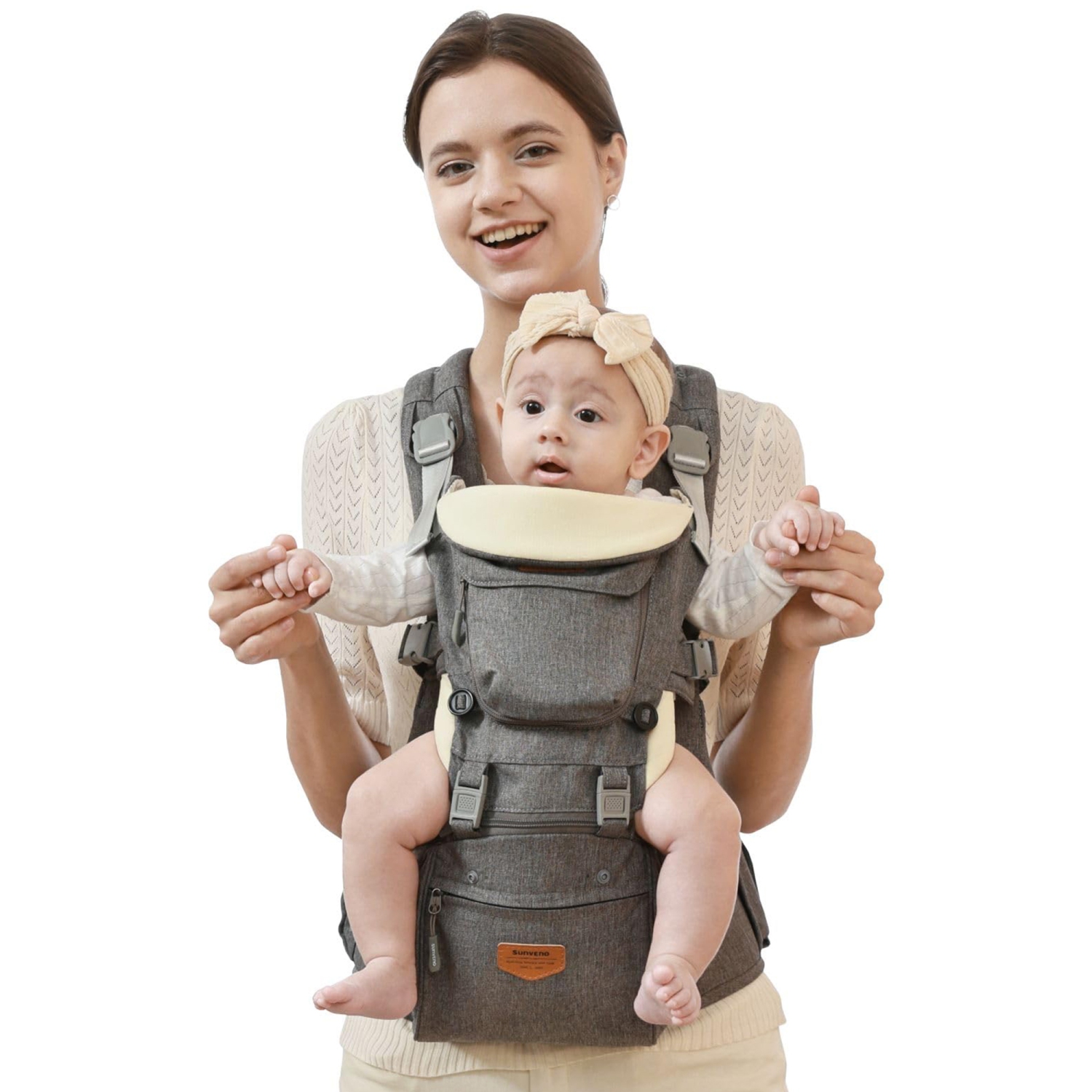 Sunveno 6-in-1 Ergonomic Baby Carrier with Hip Seat, Grey