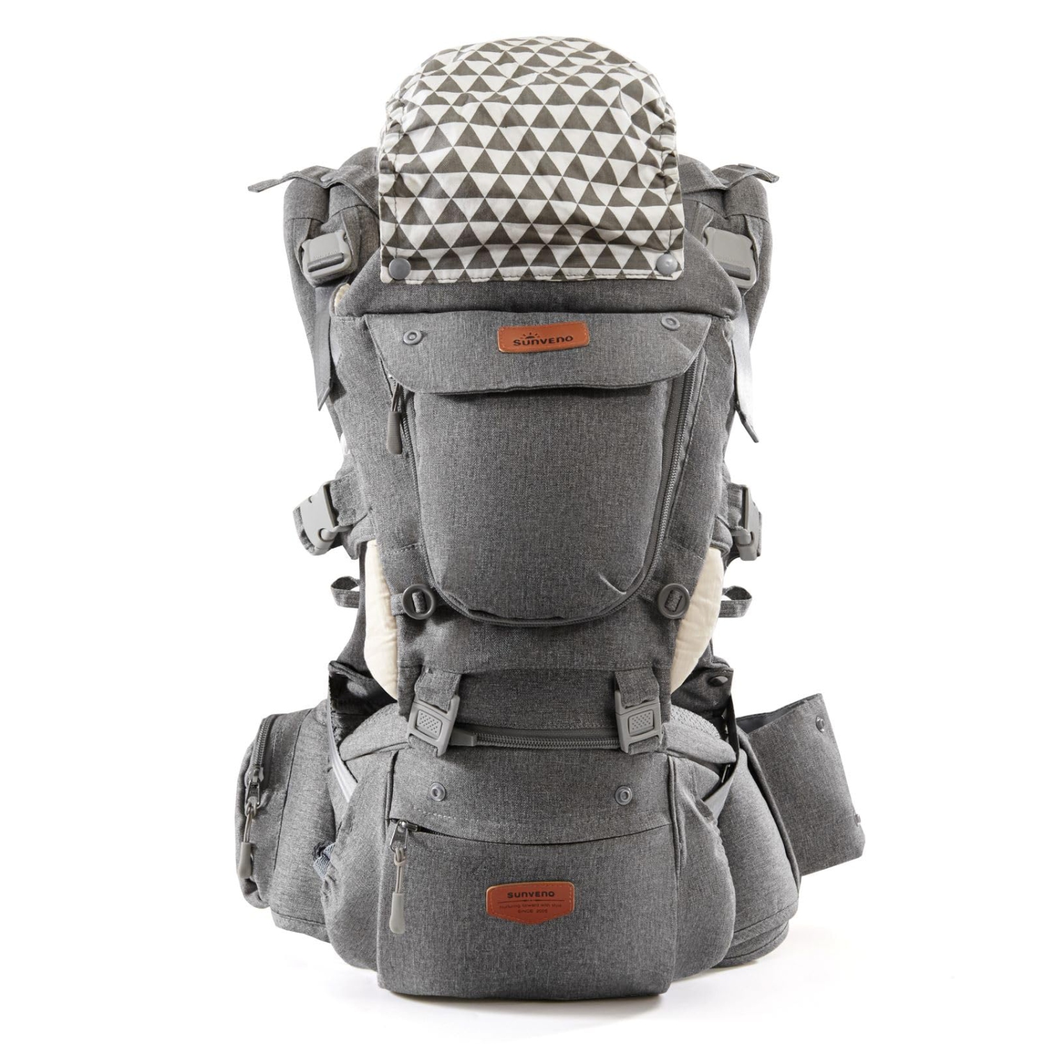Sunveno 6-in-1 Ergonomic Baby Carrier with Hip Seat, Grey