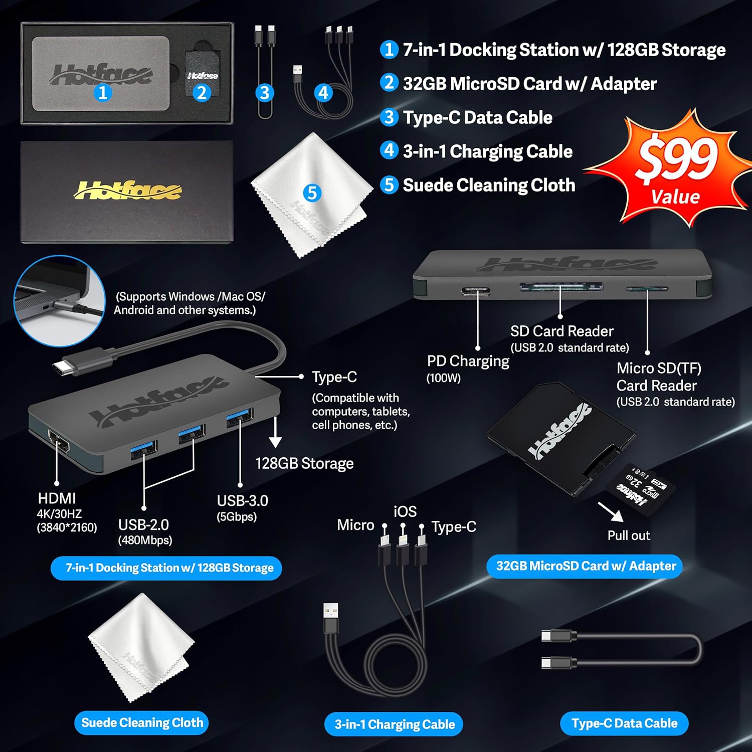 ASUS Vivobook 14" FHD Anti-glare Laptop, Intel i3-1215U, 288GB Storage(128GB SSD+160GB Docking Station Set), 8GB RAM, Intel Iris Xe Graphics, WiFi