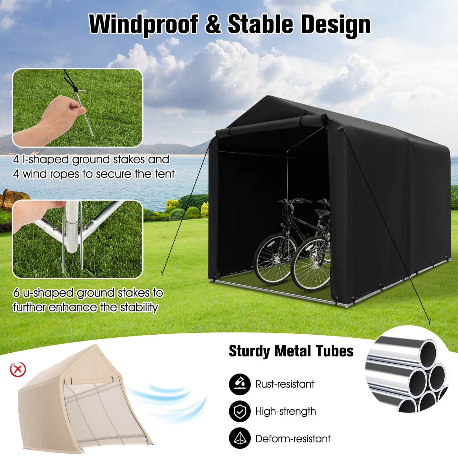 Costway 7 x 5.2' Heavy Duty Storage Shelter Outdoor Bike Storage Tent w/Waterproof Cover