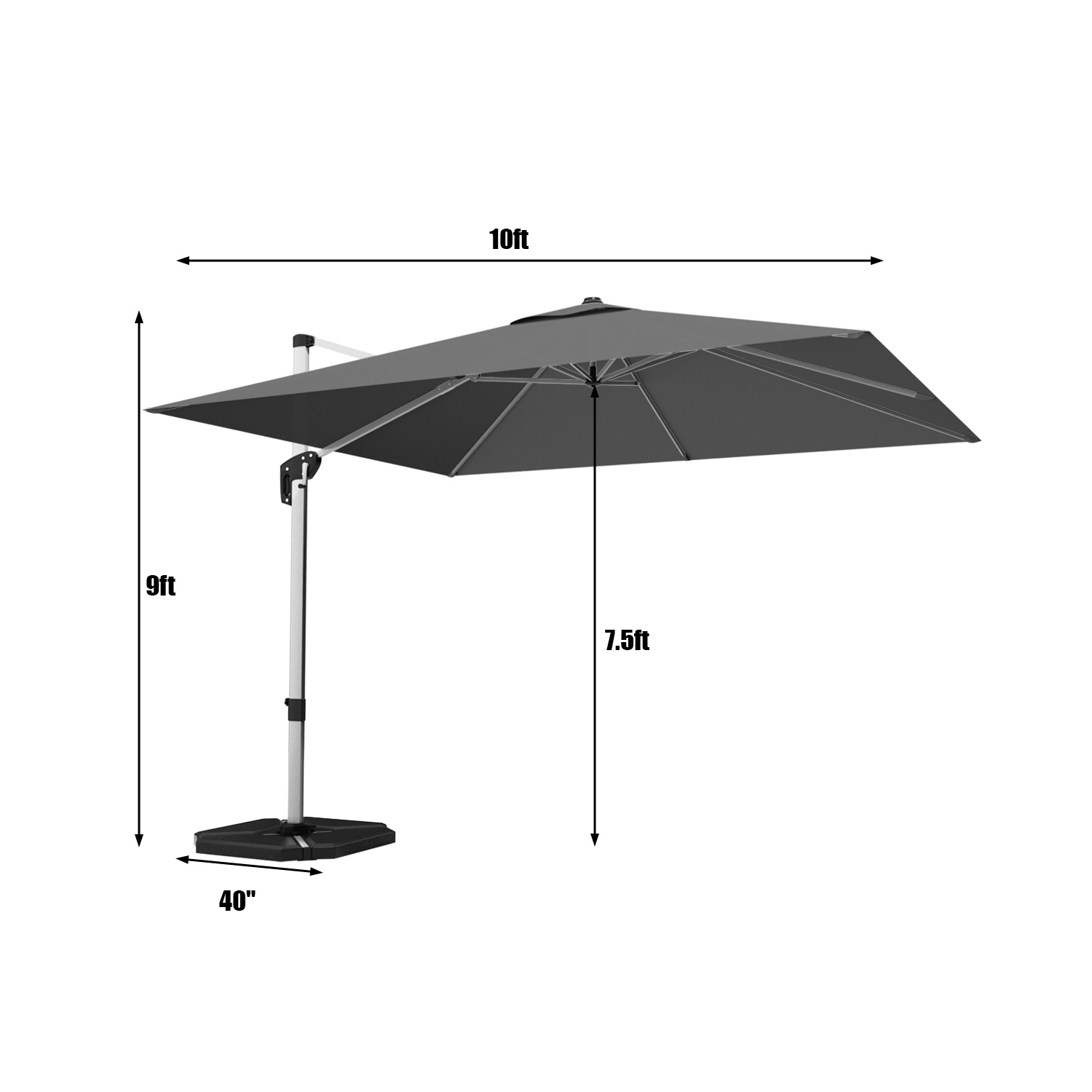 Costway 10Ft Patio Offset Cantilever Umbrella 360 Degree Tilt Aluminum W/Base