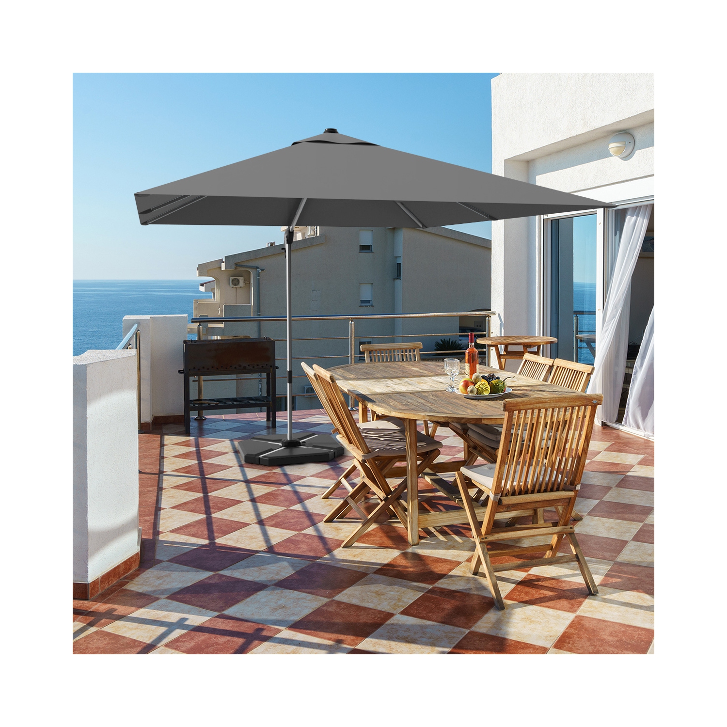 Costway 10Ft Patio Offset Cantilever Umbrella 360 Degree Tilt Aluminum W/Base