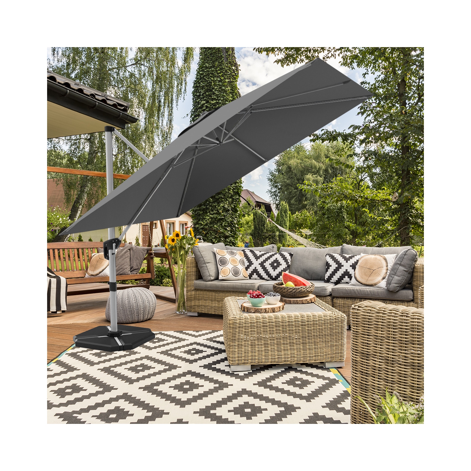 Costway 10Ft Patio Offset Cantilever Umbrella 360 Degree Tilt Aluminum W/Base